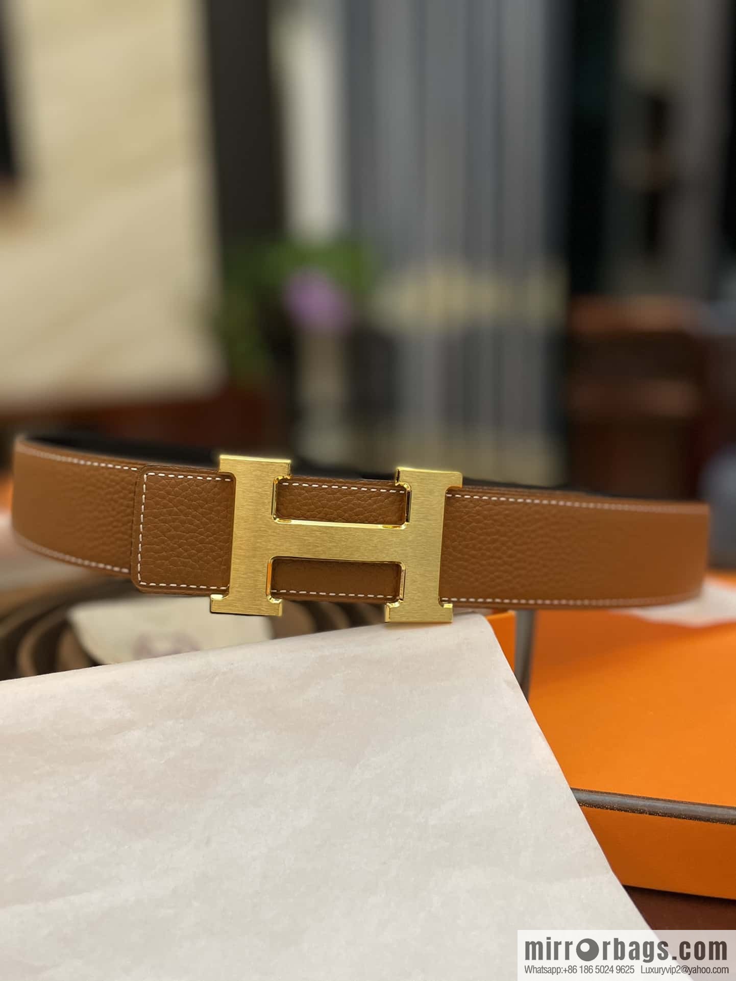 Hermes Hermes, classic H brushed palladium buckle, imported togo leather 38mm belt