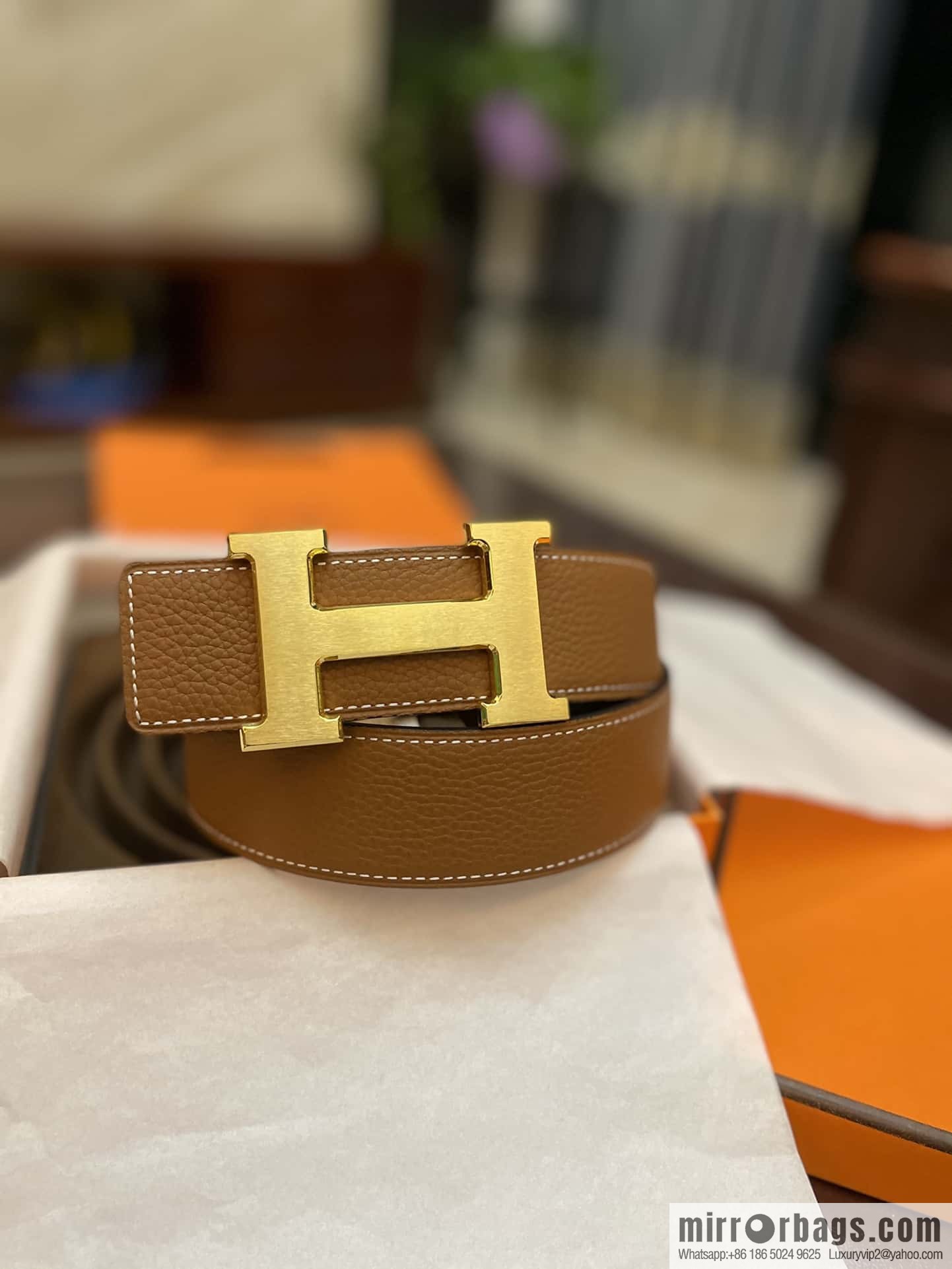 Hermes Hermes, classic H brushed palladium buckle, imported togo leather 38mm belt