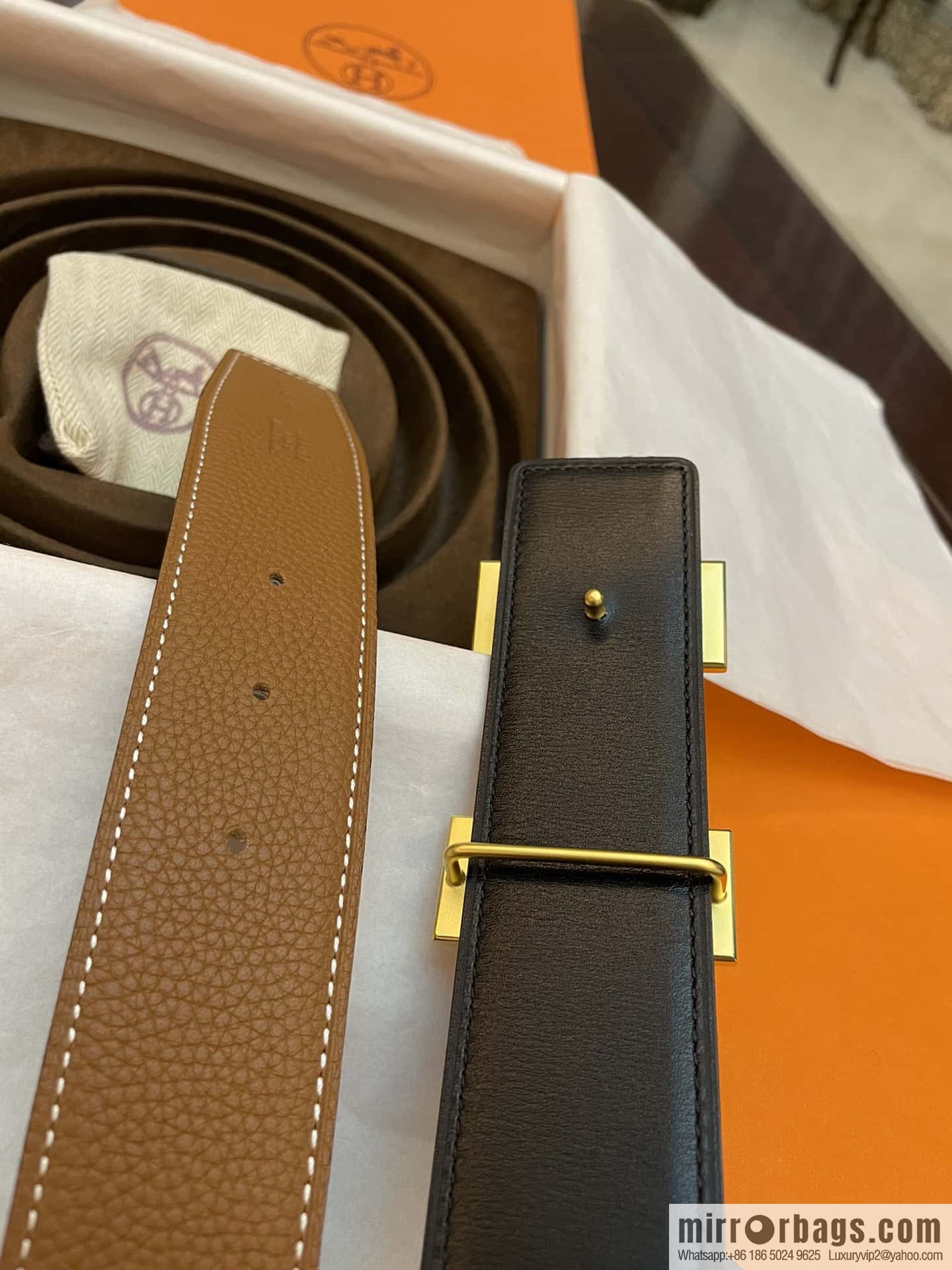 Hermes Hermes, classic H brushed palladium buckle, imported togo leather 38mm belt