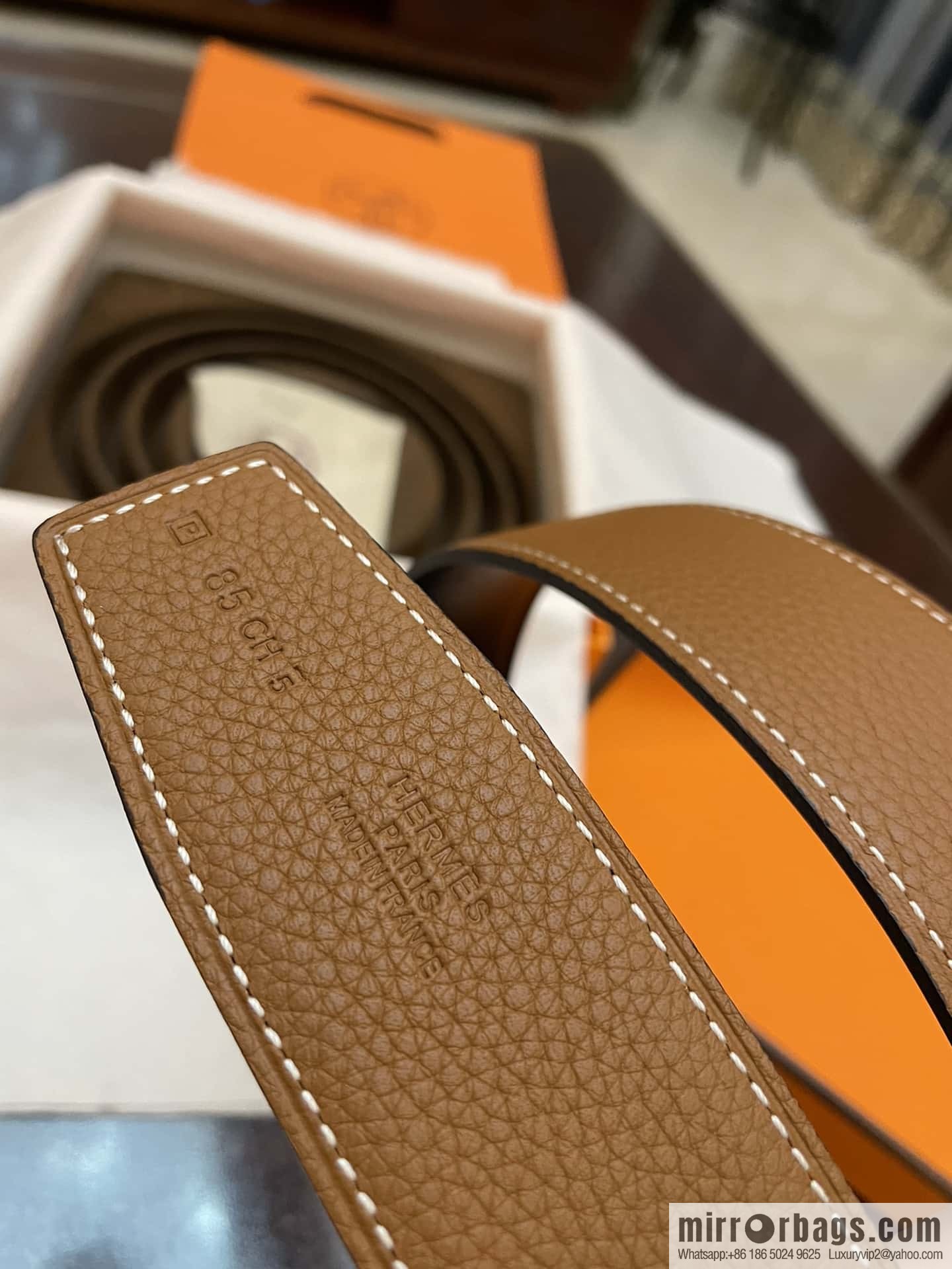 Hermes Hermes, classic H brushed palladium buckle, imported togo leather 38mm belt