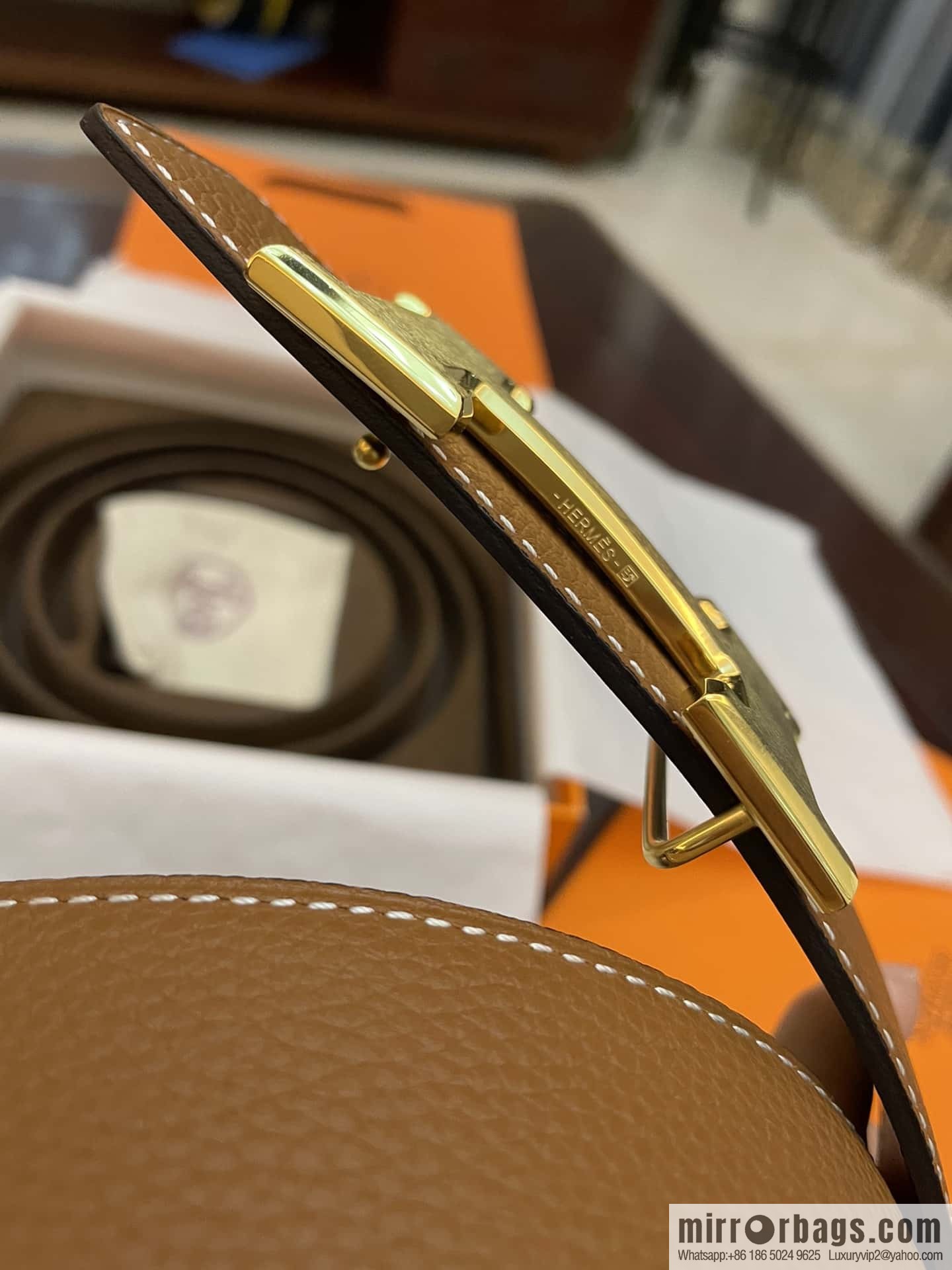 Hermes Hermes, classic H brushed palladium buckle, imported togo leather 38mm belt