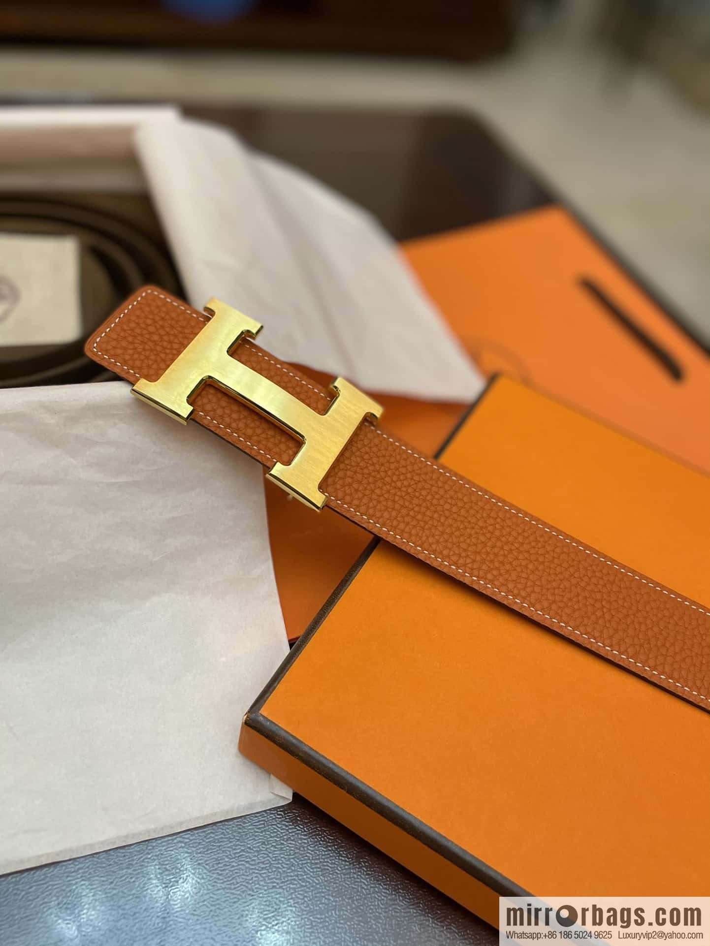 Hermes Hermes, classic H brushed palladium buckle, imported togo leather 38mm belt
