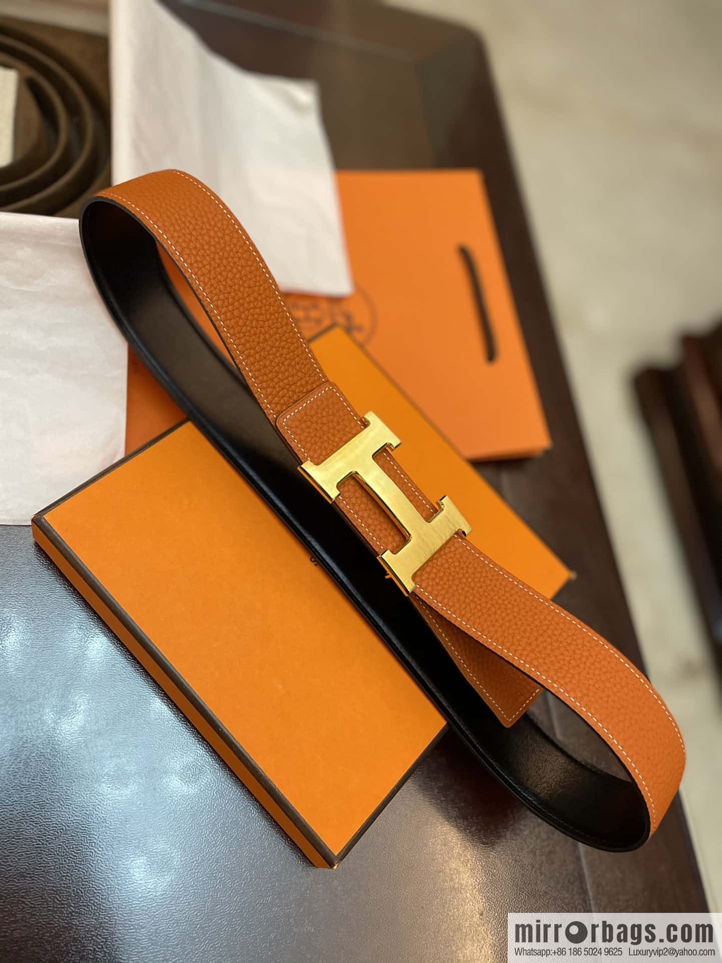 Hermes Hermes, classic H brushed palladium buckle, imported togo leather 38mm belt