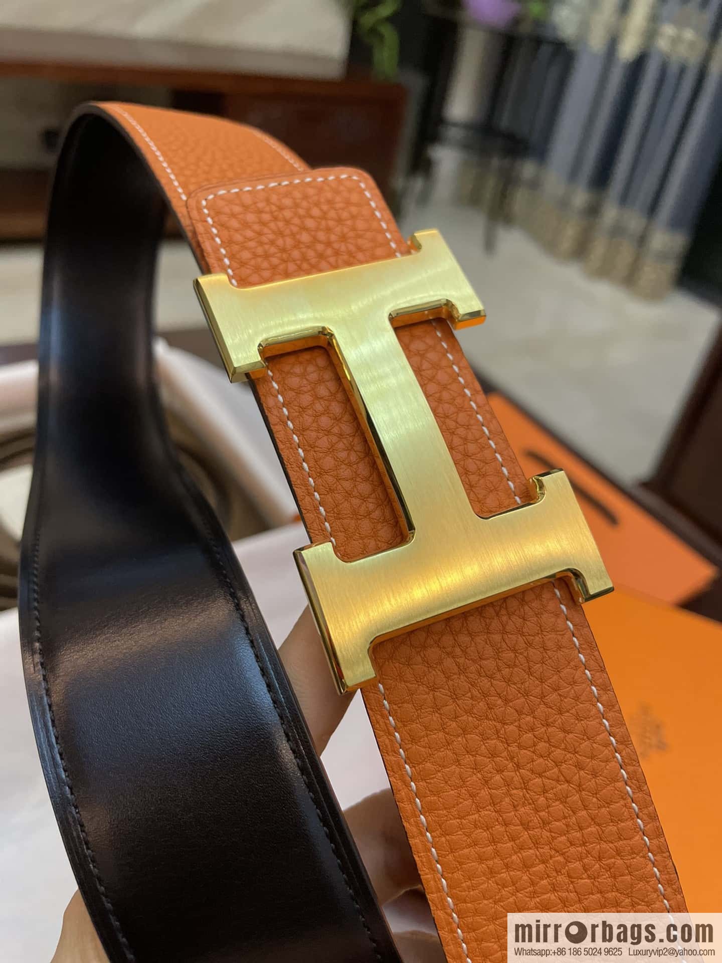 Hermes Hermes, classic H brushed palladium buckle, imported togo leather 38mm belt
