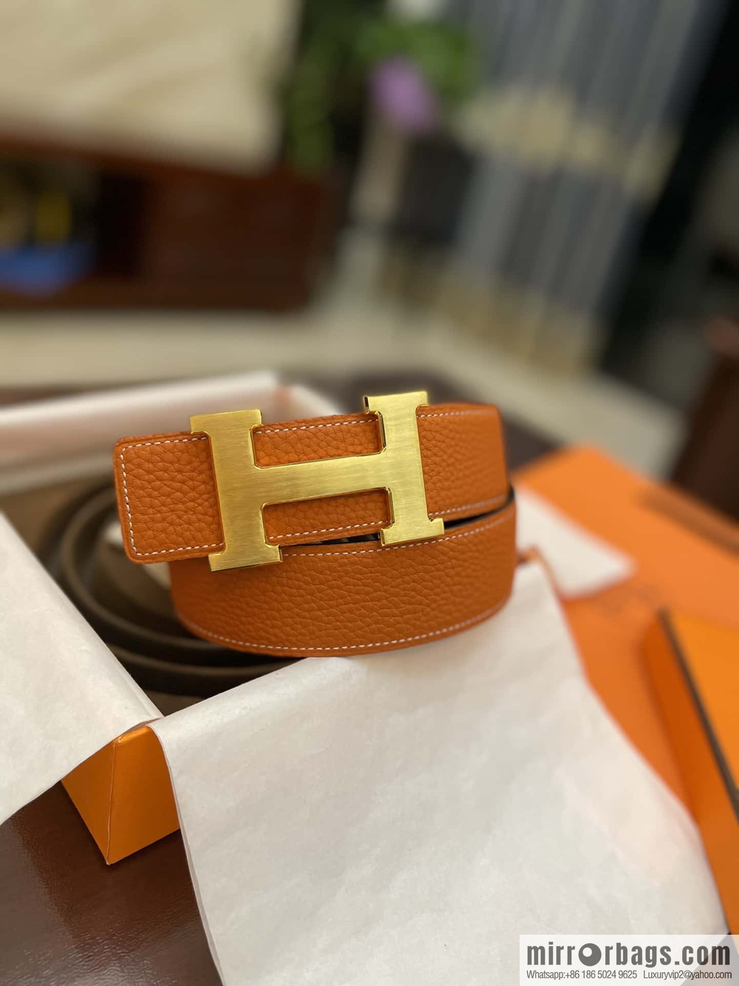 Hermes Hermes, classic H brushed palladium buckle, imported togo leather 38mm belt