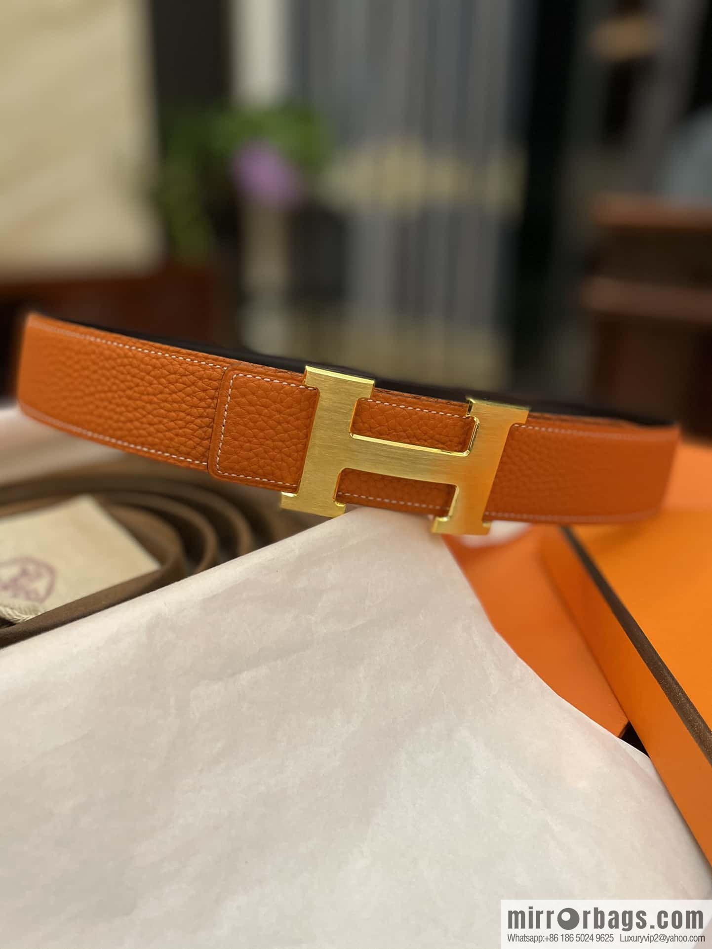 Hermes Hermes, classic H brushed palladium buckle, imported togo leather 38mm belt