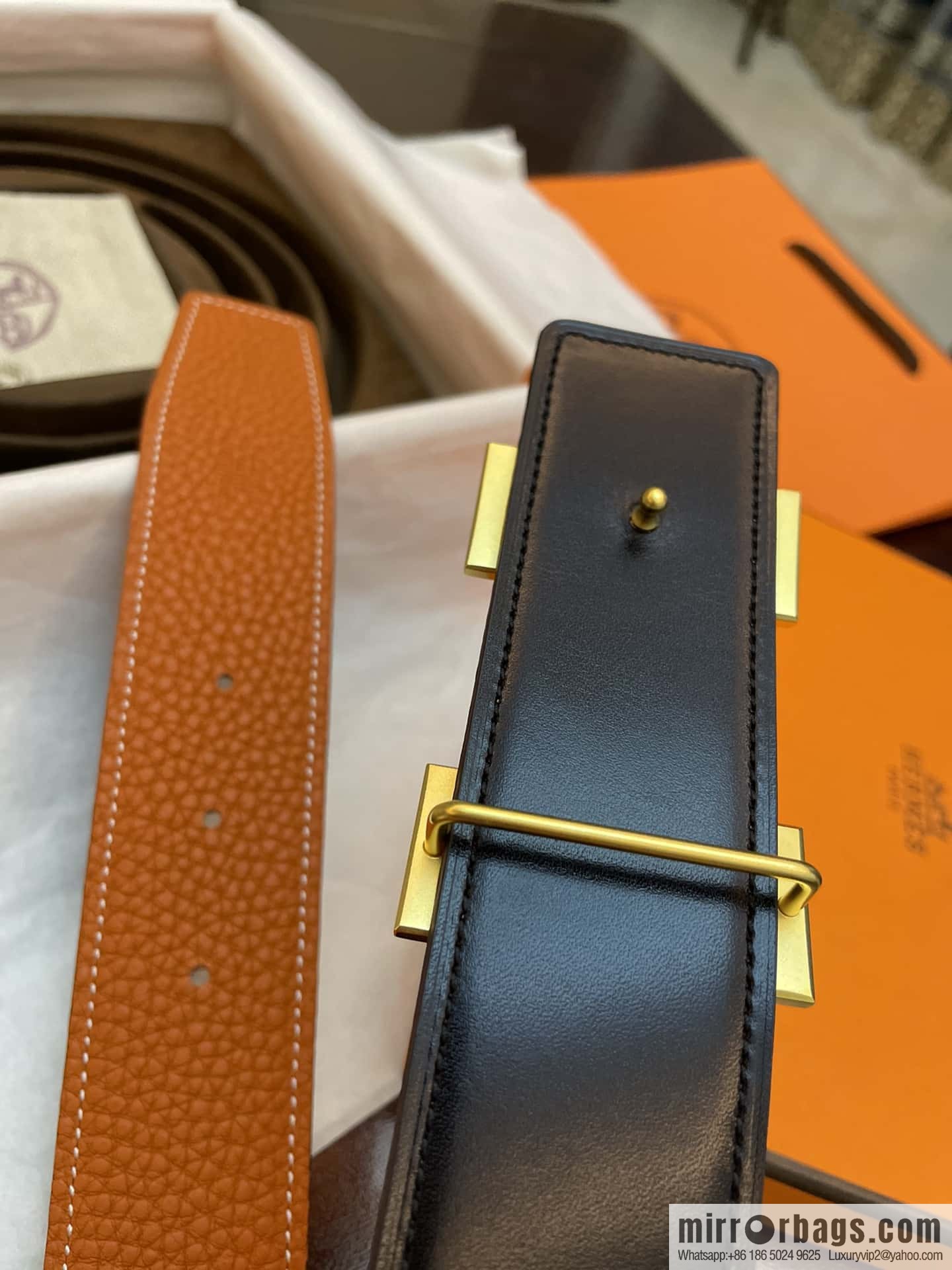 Hermes Hermes, classic H brushed palladium buckle, imported togo leather 38mm belt
