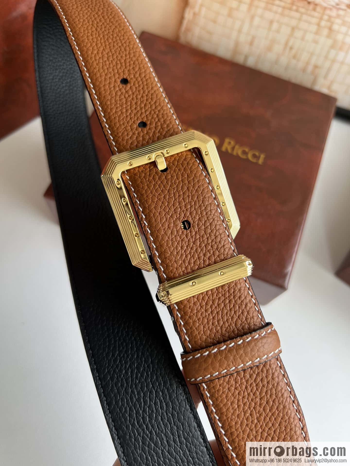 Stefano Ricci Stephen, Stainless Steel Pin Buckle Double Sided First Layer Lychee Textured Cowhide Belt 3.6cm