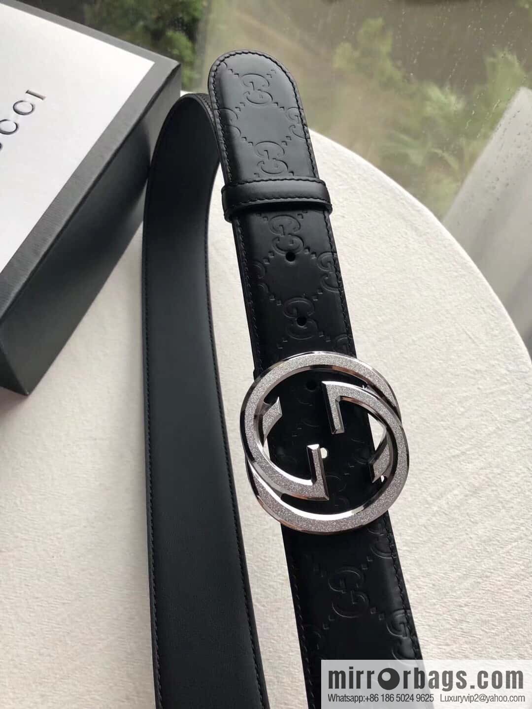 GUCCI Signature Men's Stainless Steel Double G Tumbling Sand Metal Buckle Embossed Top Cowhide Belt 3.8cm
