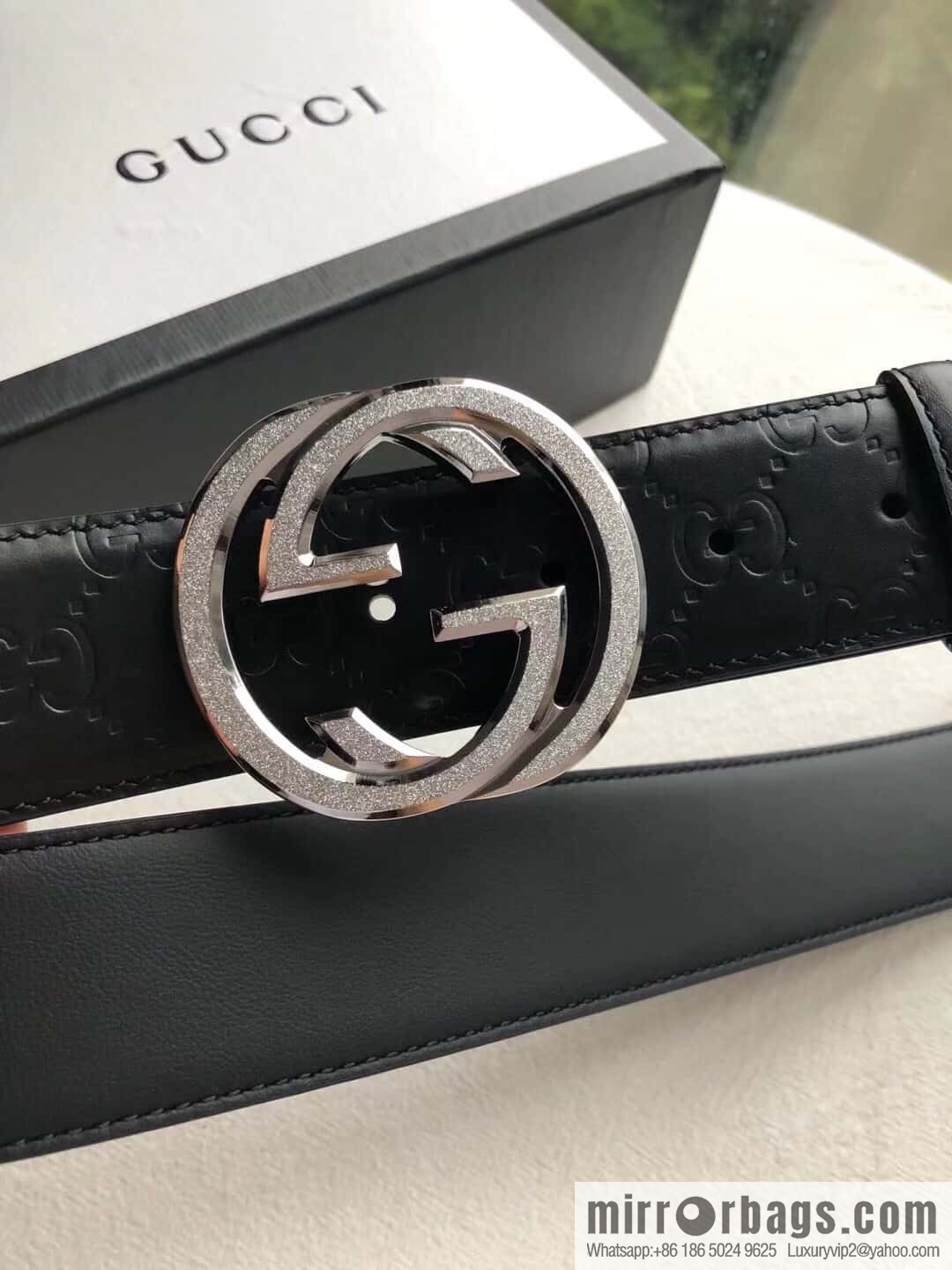 GUCCI Signature Men's Stainless Steel Double G Tumbling Sand Metal Buckle Embossed Top Cowhide Belt 3.8cm