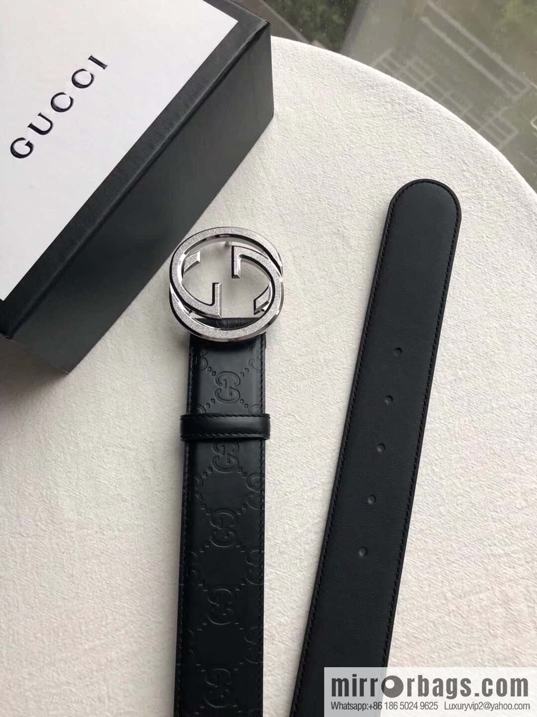 GUCCI Signature Men's Stainless Steel Double G Tumbling Sand Metal Buckle Embossed Top Cowhide Belt 3.8cm