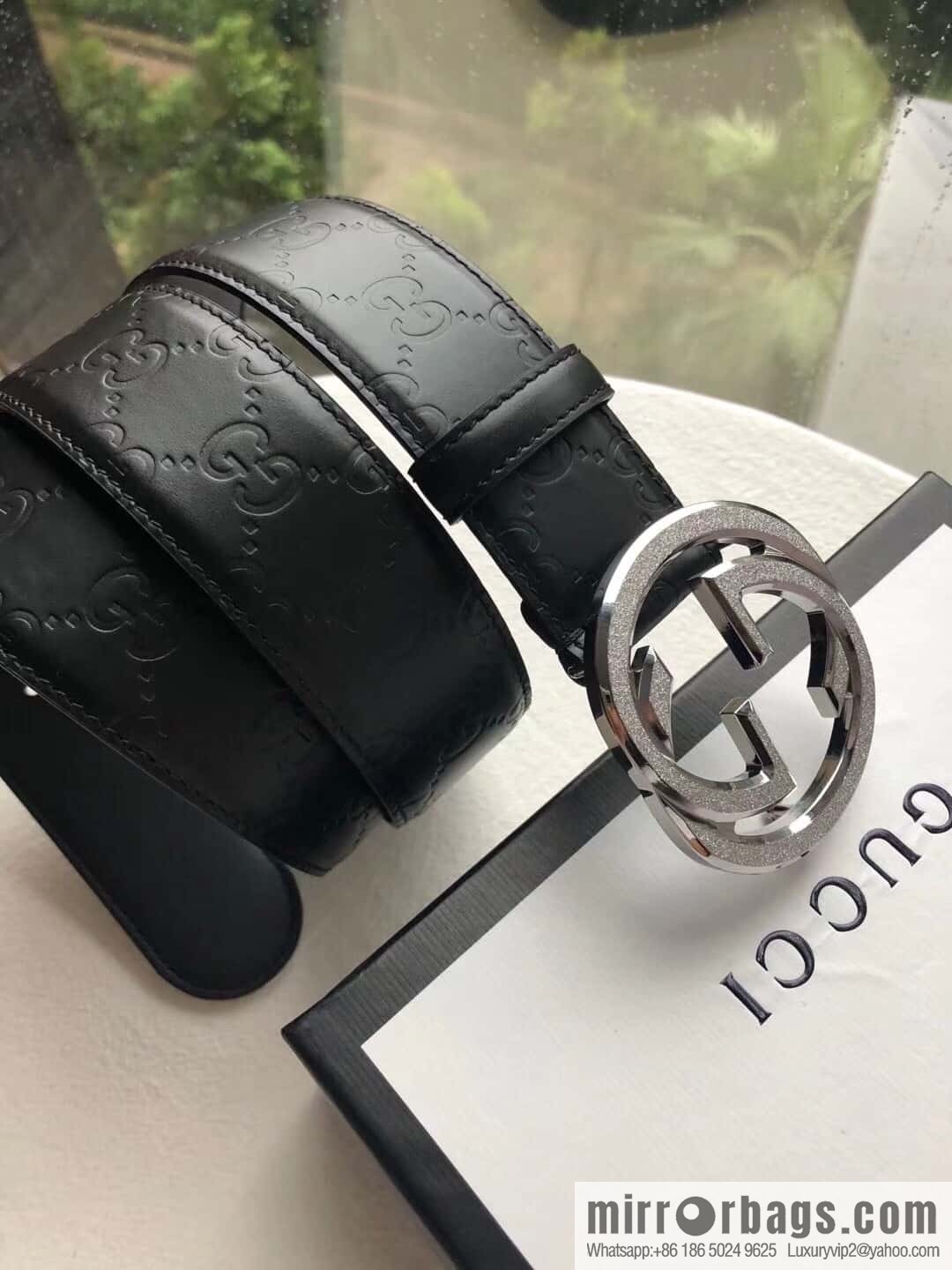 GUCCI Signature Men's Stainless Steel Double G Tumbling Sand Metal Buckle Embossed Top Cowhide Belt 3.8cm