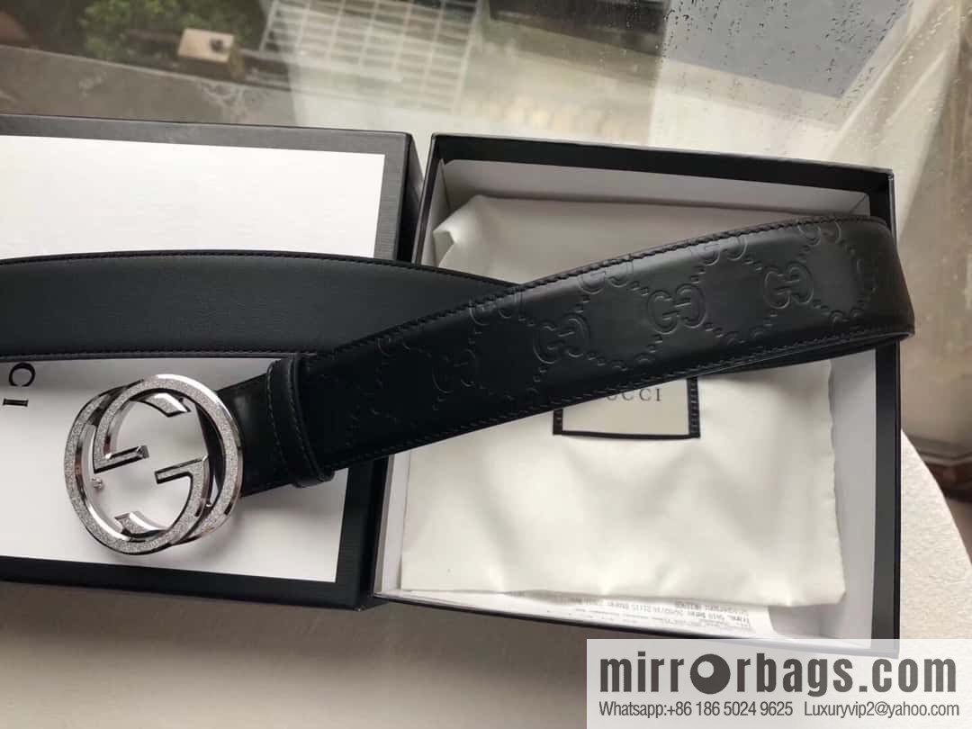 GUCCI Signature Men's Stainless Steel Double G Tumbling Sand Metal Buckle Embossed Top Cowhide Belt 3.8cm
