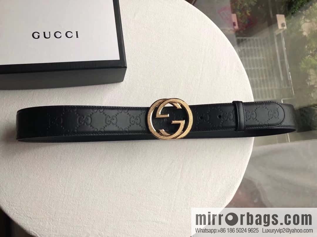 GUCCI Signature Men's Stainless Steel Double G Tumbling Sand Metal Buckle Embossed Top Cowhide Belt 3.8cm