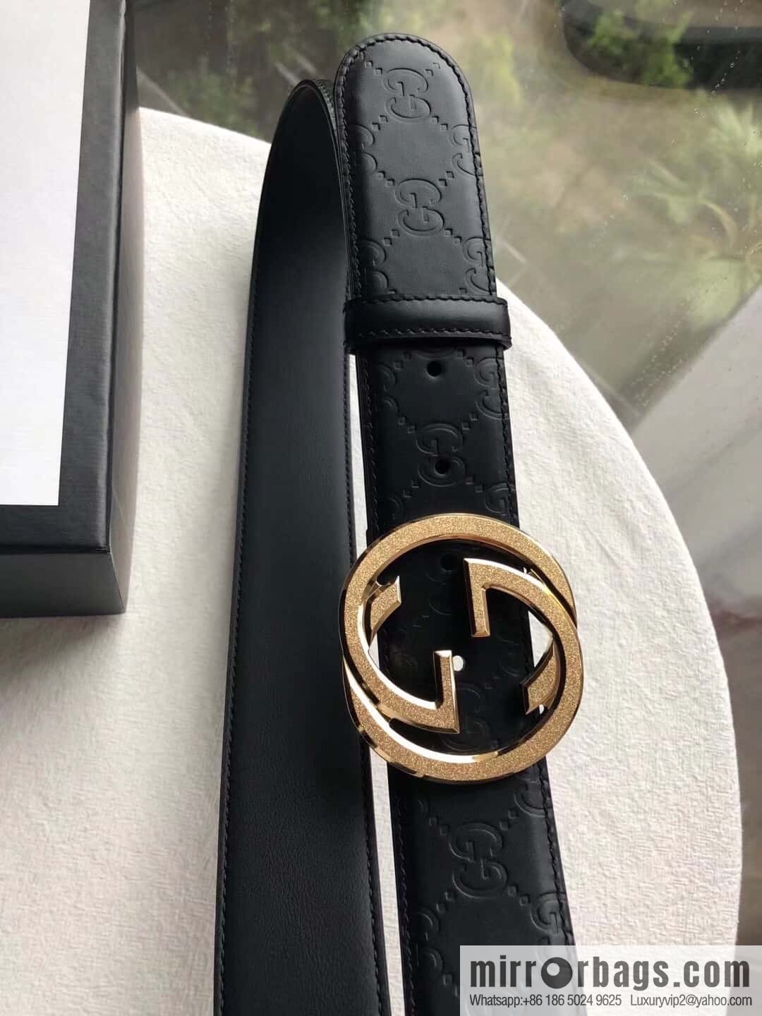 GUCCI Signature Men's Stainless Steel Double G Tumbling Sand Metal Buckle Embossed Top Cowhide Belt 3.8cm