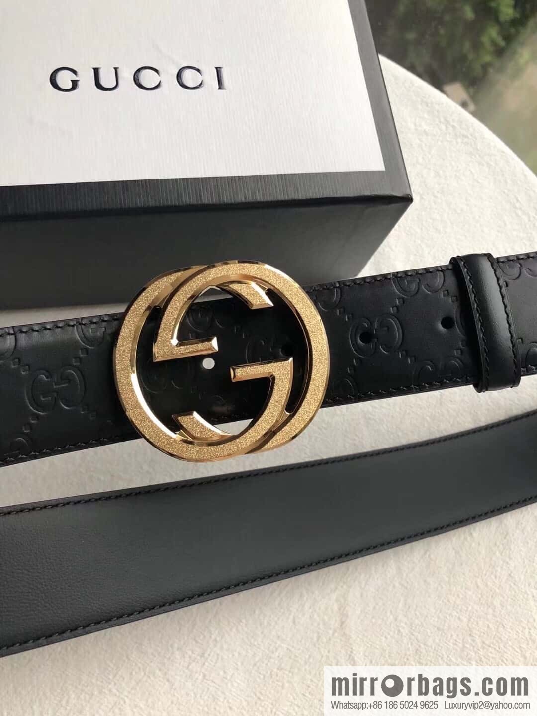 GUCCI Signature Men's Stainless Steel Double G Tumbling Sand Metal Buckle Embossed Top Cowhide Belt 3.8cm