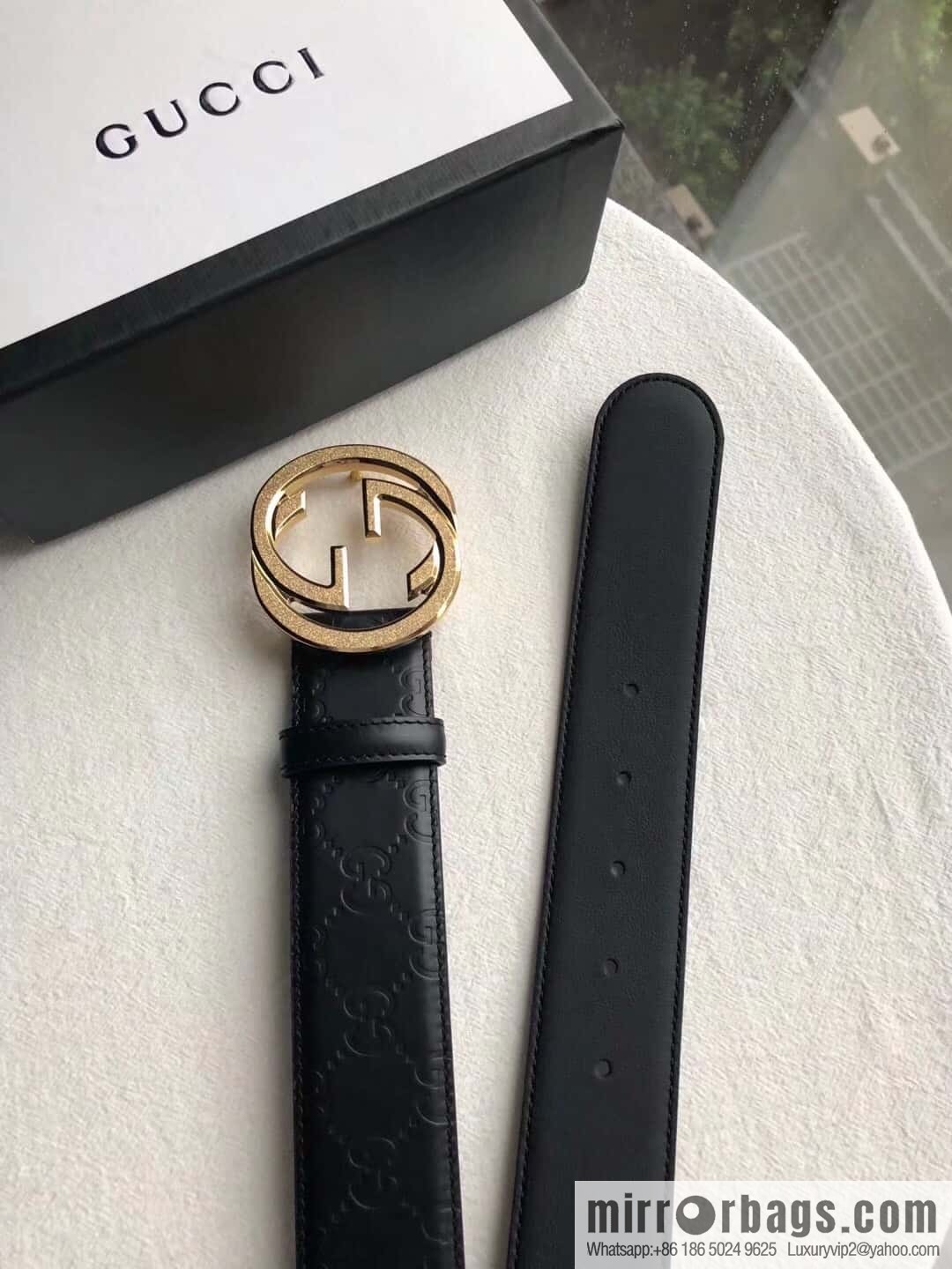 GUCCI Signature Men's Stainless Steel Double G Tumbling Sand Metal Buckle Embossed Top Cowhide Belt 3.8cm