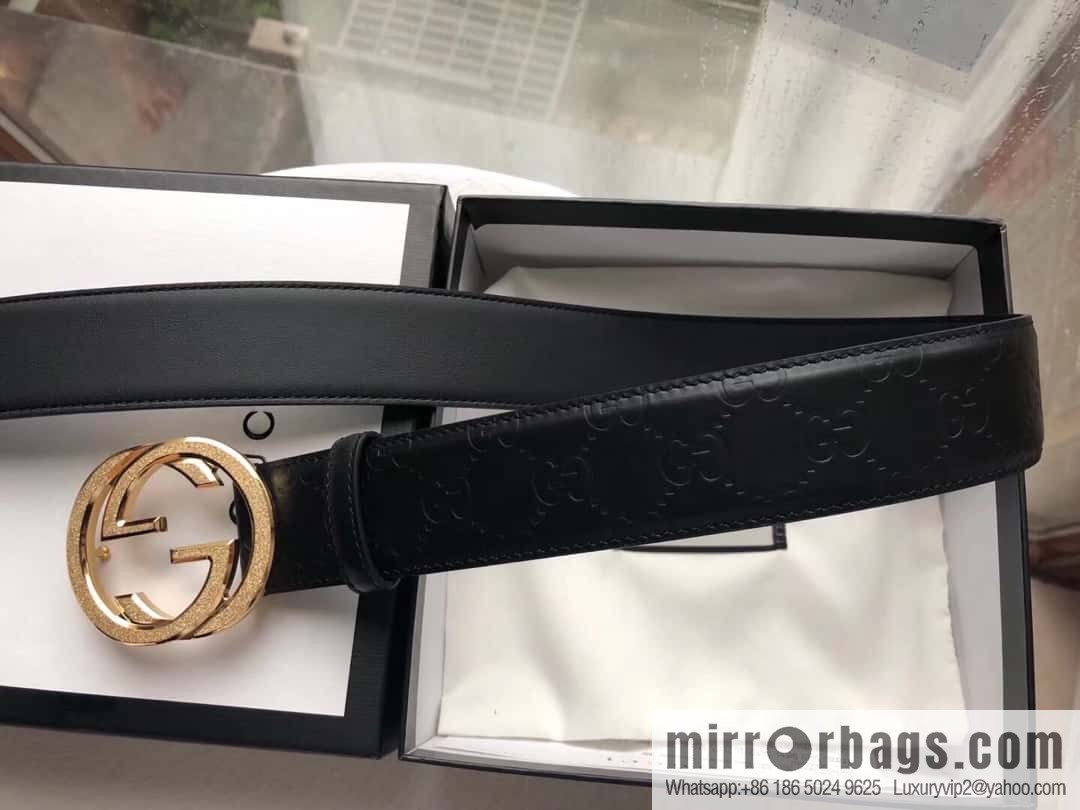 GUCCI Signature Men's Stainless Steel Double G Tumbling Sand Metal Buckle Embossed Top Cowhide Belt 3.8cm