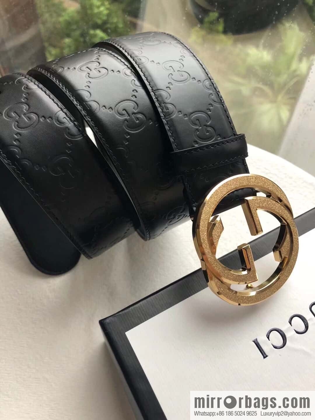 GUCCI Signature Men's Stainless Steel Double G Tumbling Sand Metal Buckle Embossed Top Cowhide Belt 3.8cm