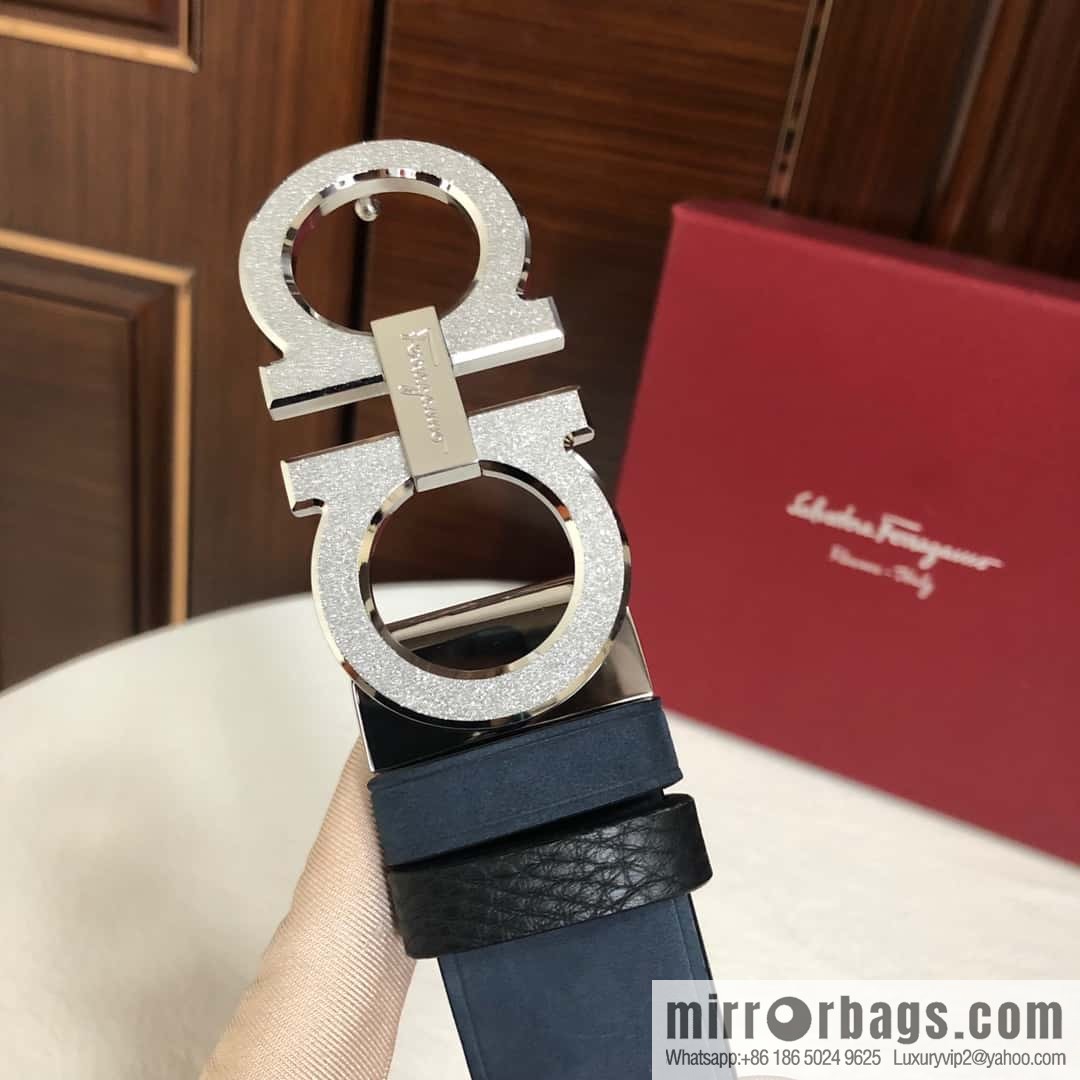 Ferragamo Ferragamo, Men's 3.5cm Stainless Steel Rolling Sand Craft Metal Clamp Buckle, Suede Leather Swing Belt