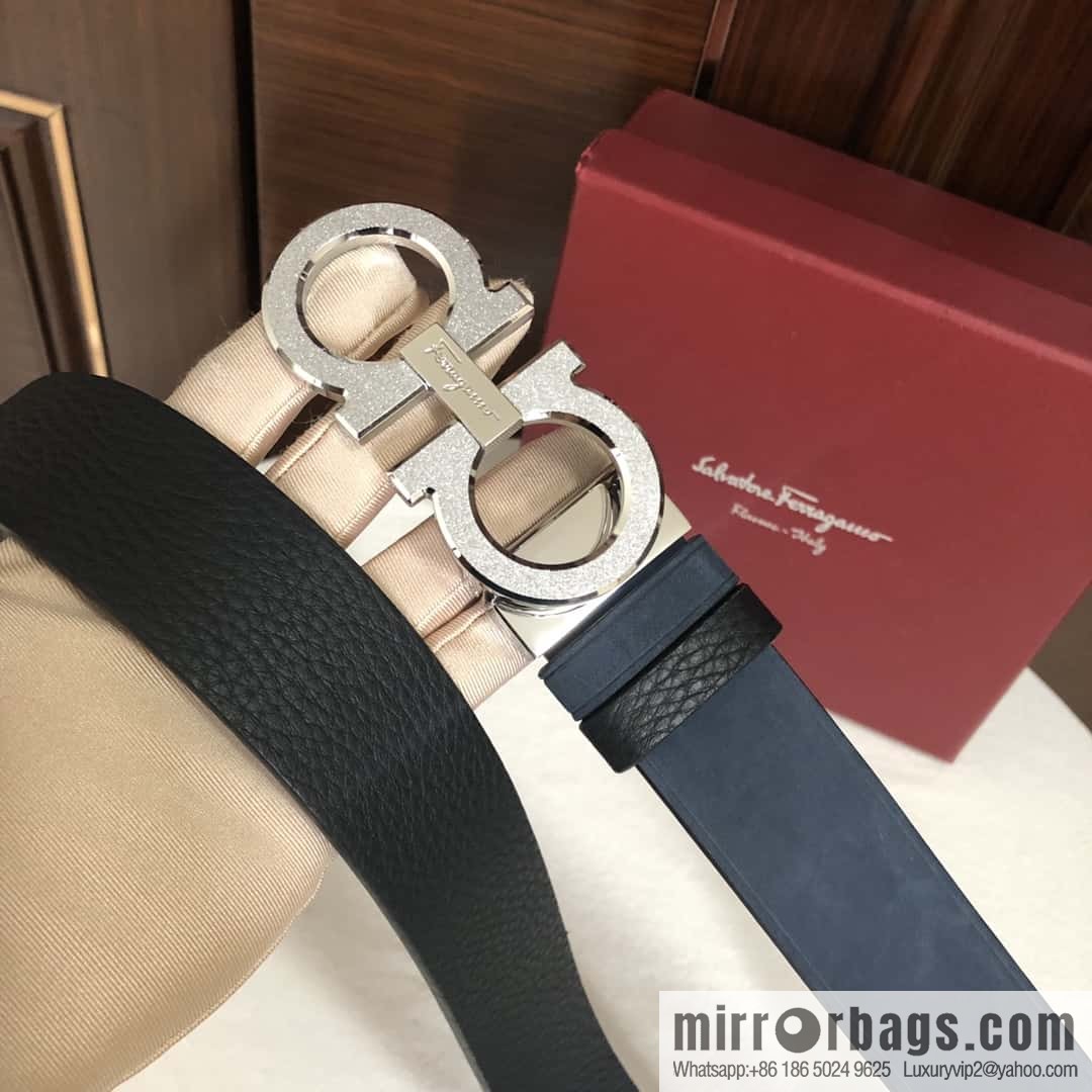 Ferragamo Ferragamo, Men's 3.5cm Stainless Steel Rolling Sand Craft Metal Clamp Buckle, Suede Leather Swing Belt