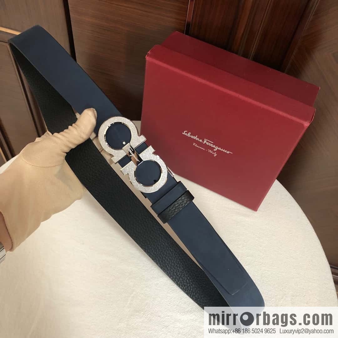 Ferragamo Ferragamo, Men's 3.5cm Stainless Steel Rolling Sand Craft Metal Clamp Buckle, Suede Leather Swing Belt
