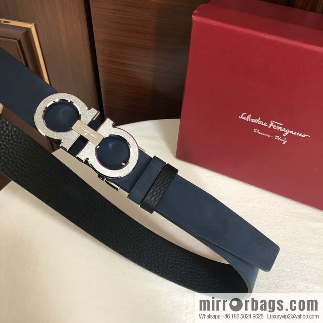 Ferragamo Ferragamo, Men's 3.5cm Stainless Steel Rolling Sand Craft Metal Clamp Buckle, Suede Leather Swing Belt