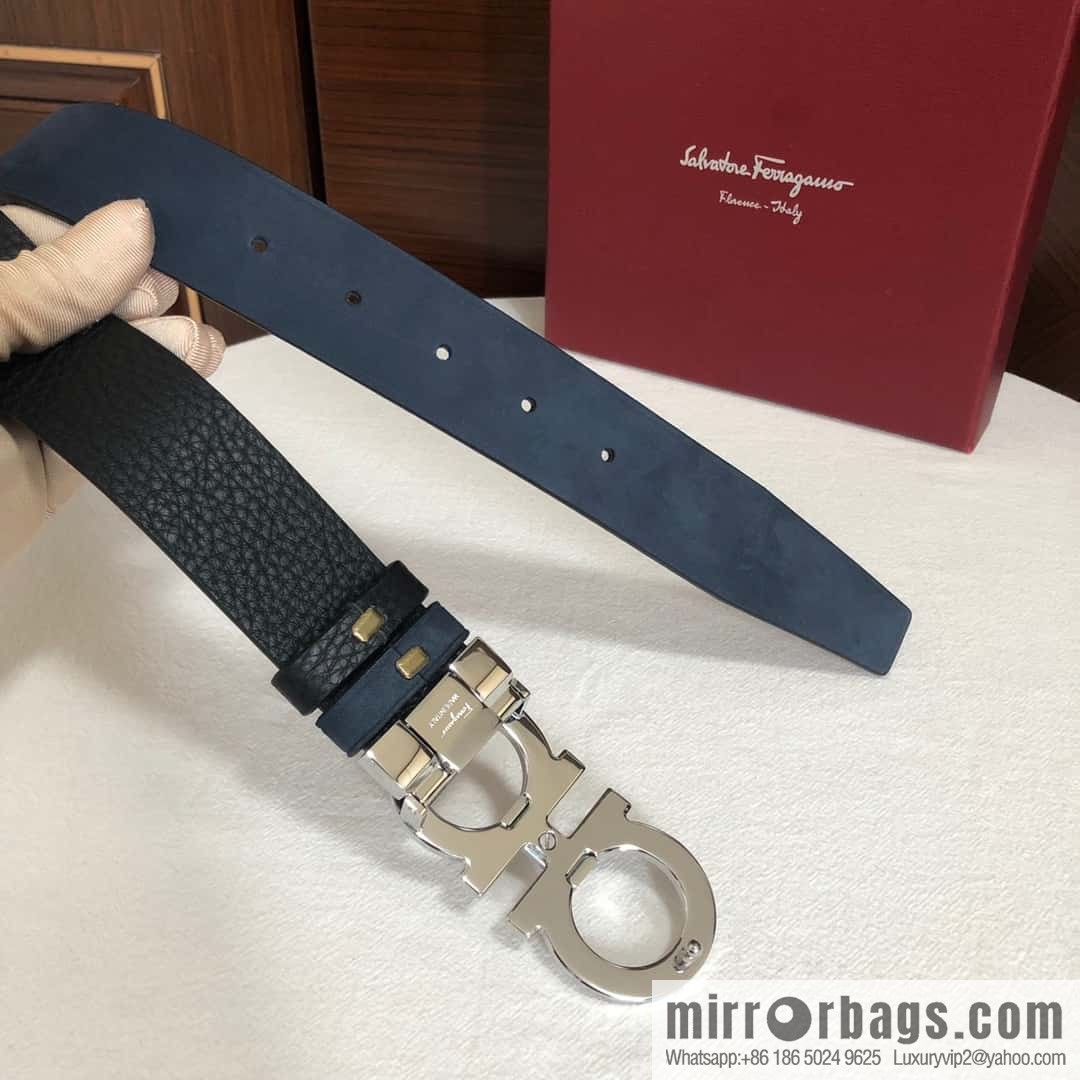 Ferragamo Ferragamo, Men's 3.5cm Stainless Steel Rolling Sand Craft Metal Clamp Buckle, Suede Leather Swing Belt