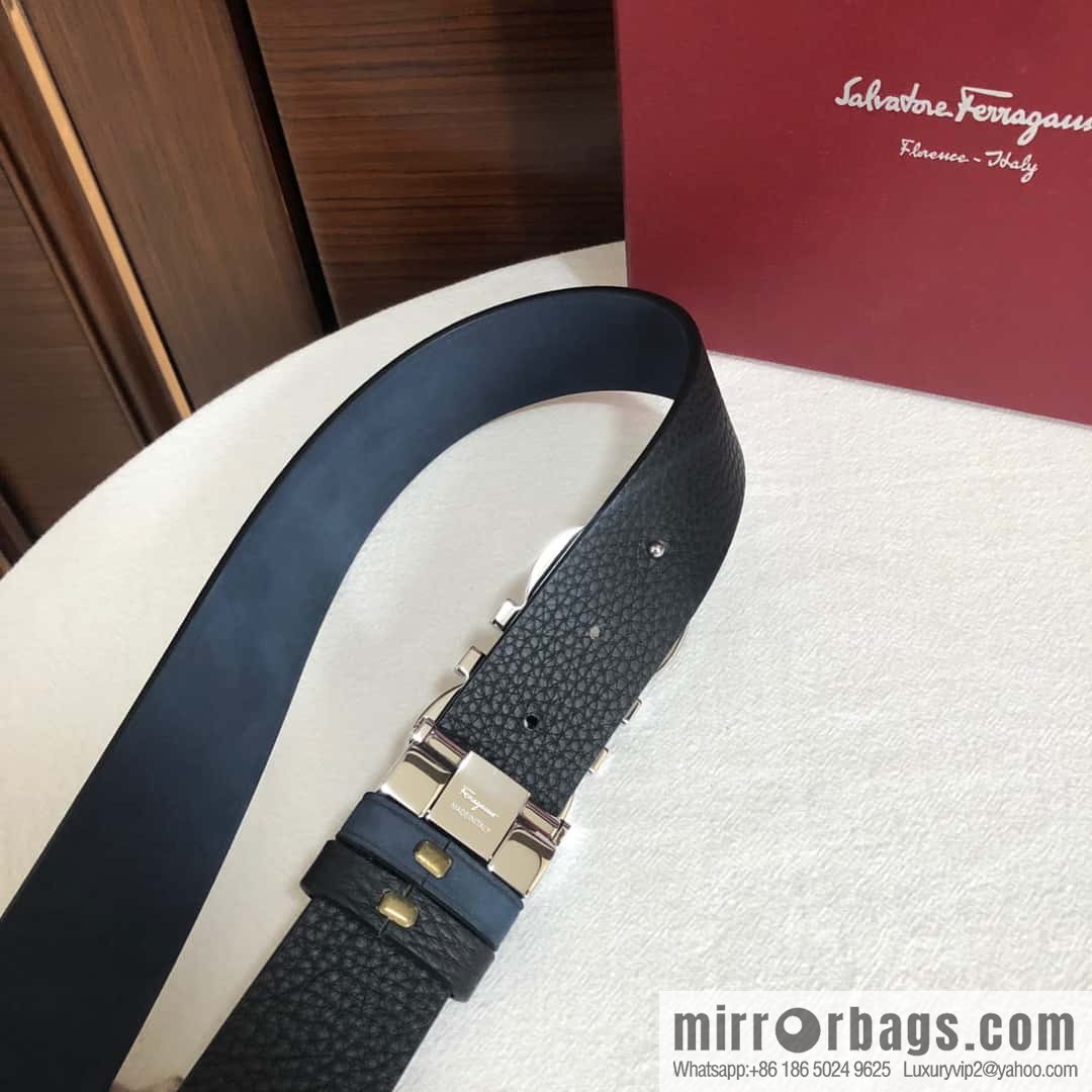 Ferragamo Ferragamo, Men's 3.5cm Stainless Steel Rolling Sand Craft Metal Clamp Buckle, Suede Leather Swing Belt
