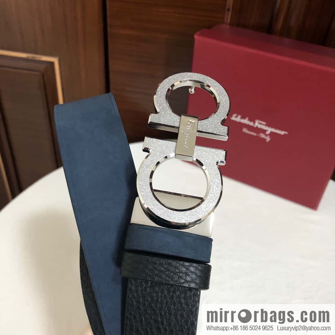Ferragamo Ferragamo, Men's 3.5cm Stainless Steel Rolling Sand Craft Metal Clamp Buckle, Suede Leather Swing Belt