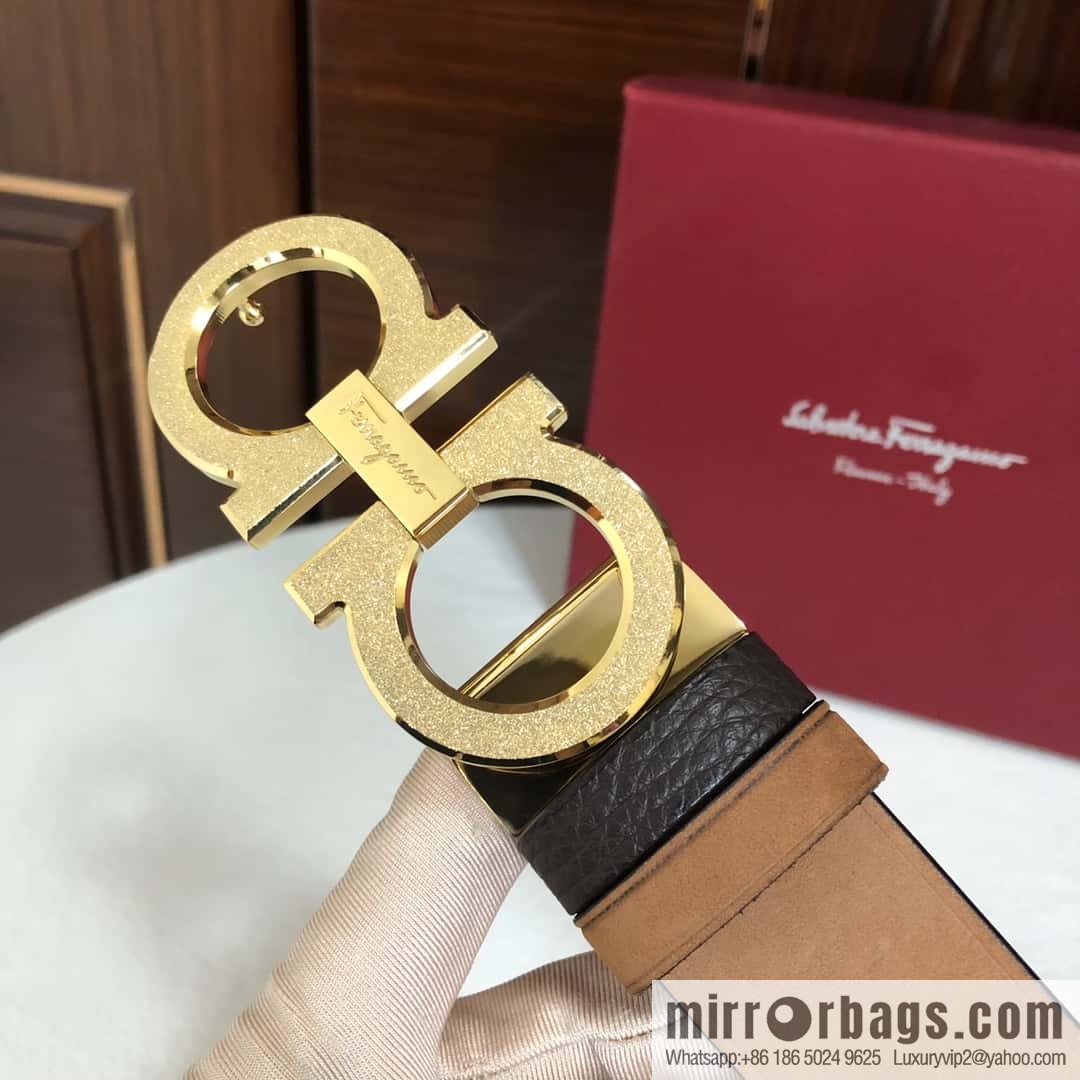Ferragamo Ferragamo, Men's 3.5cm Stainless Steel Rolling Sand Craft Metal Clamp Buckle, Suede Leather Swing Belt