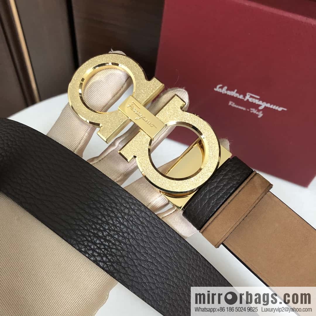 Ferragamo Ferragamo, Men's 3.5cm Stainless Steel Rolling Sand Craft Metal Clamp Buckle, Suede Leather Swing Belt
