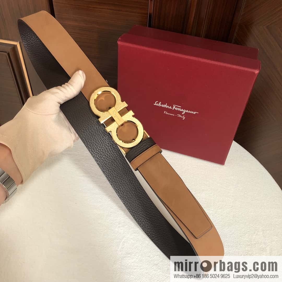 Ferragamo Ferragamo, Men's 3.5cm Stainless Steel Rolling Sand Craft Metal Clamp Buckle, Suede Leather Swing Belt