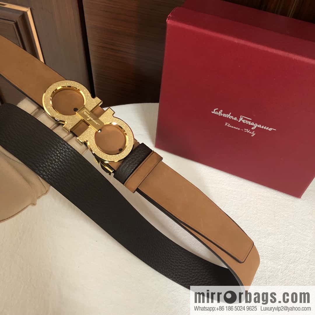 Ferragamo Ferragamo, Men's 3.5cm Stainless Steel Rolling Sand Craft Metal Clamp Buckle, Suede Leather Swing Belt