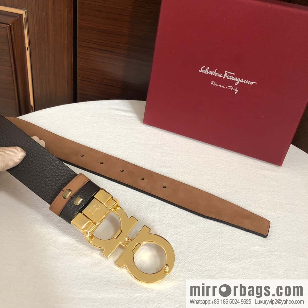 Ferragamo Ferragamo, Men's 3.5cm Stainless Steel Rolling Sand Craft Metal Clamp Buckle, Suede Leather Swing Belt
