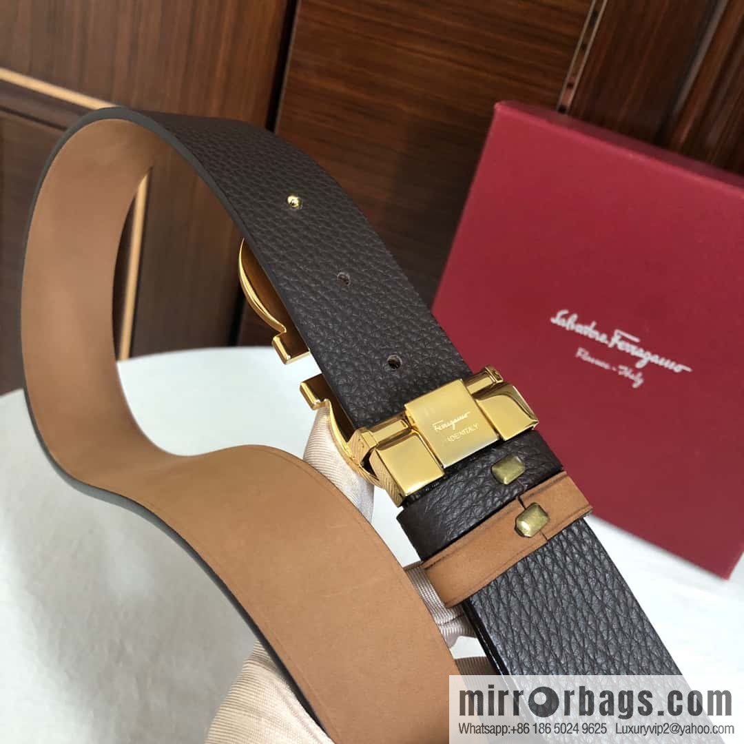 Ferragamo Ferragamo, Men's 3.5cm Stainless Steel Rolling Sand Craft Metal Clamp Buckle, Suede Leather Swing Belt