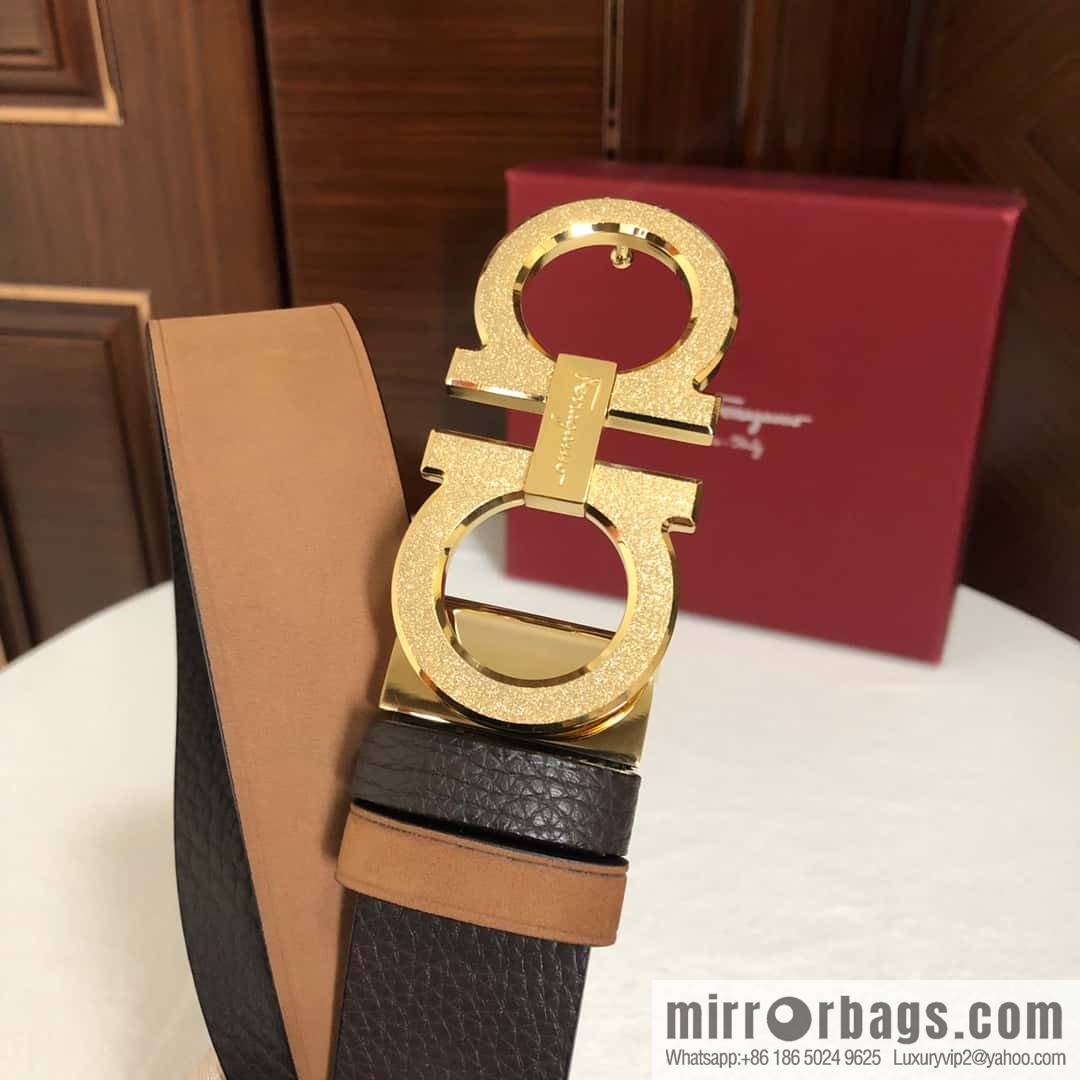 Ferragamo Ferragamo, Men's 3.5cm Stainless Steel Rolling Sand Craft Metal Clamp Buckle, Suede Leather Swing Belt