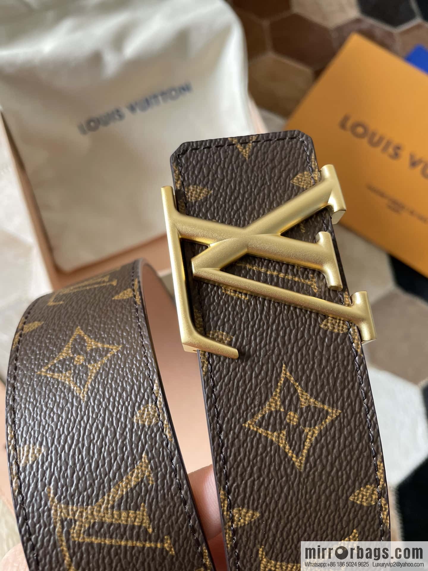 LV Monogram print, pearl mud metal buckle belt M9608 M9610 M9808