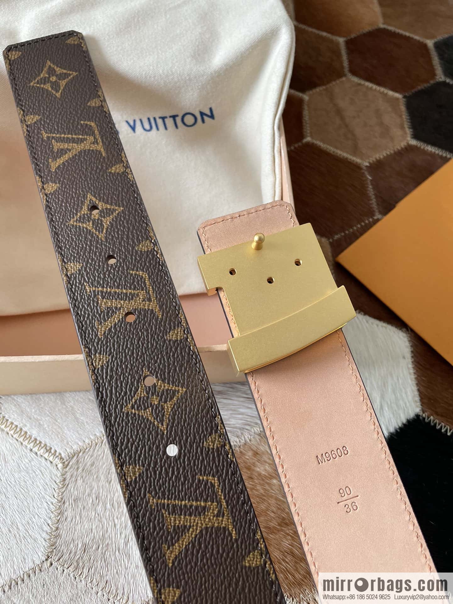 LV Monogram print, pearl mud metal buckle belt M9608 M9610 M9808