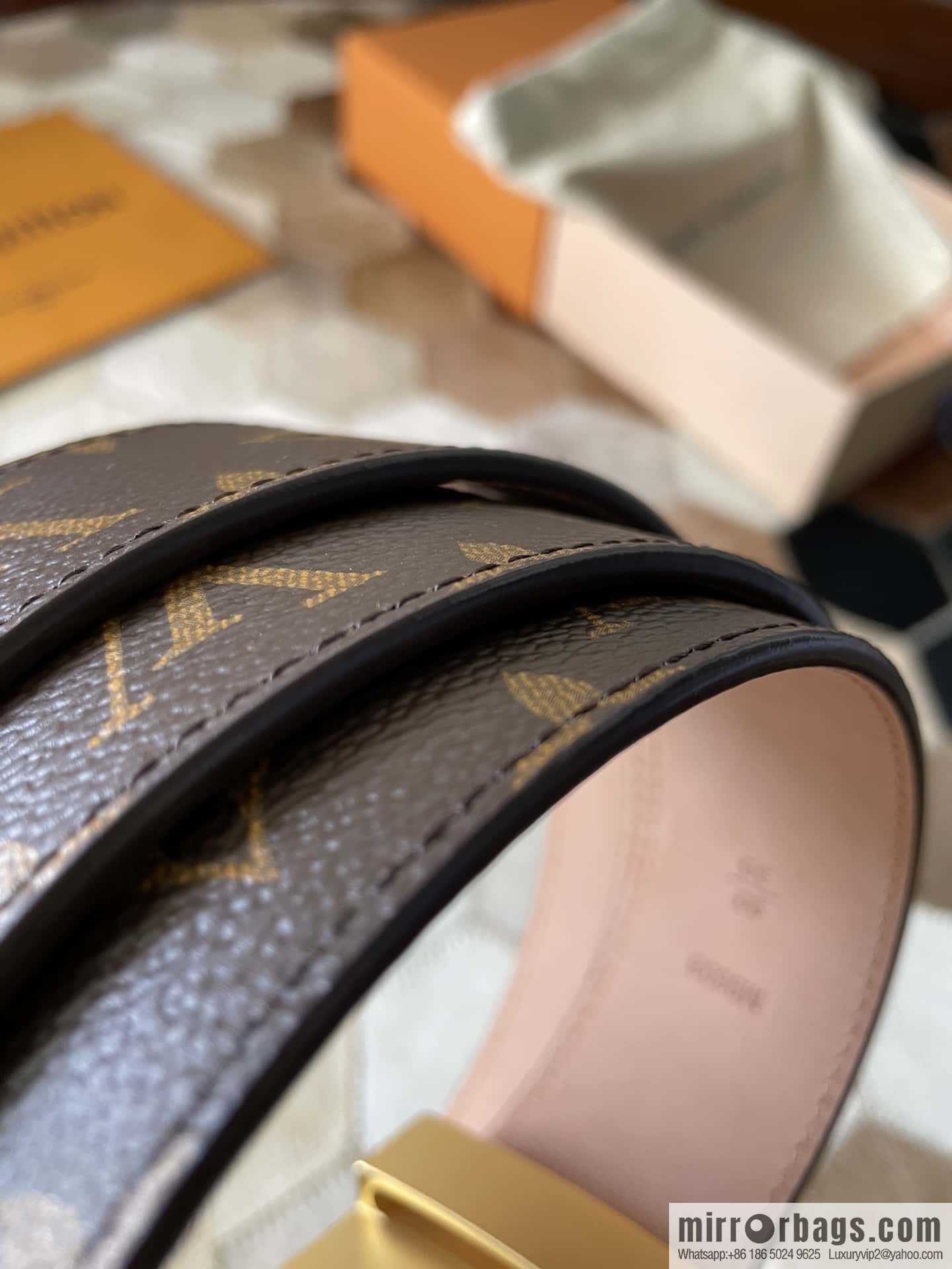 LV Monogram print, pearl mud metal buckle belt M9608 M9610 M9808