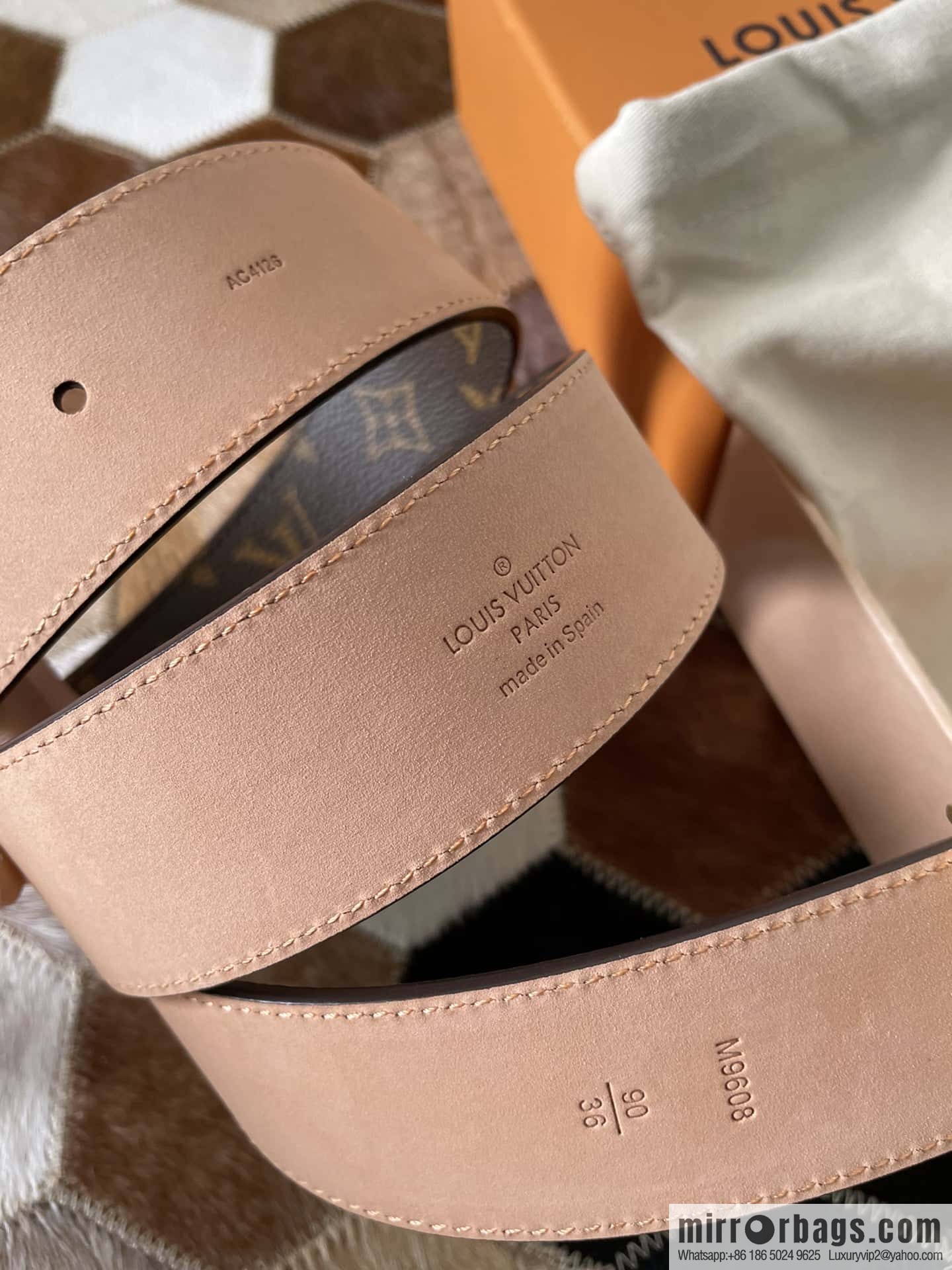 LV Monogram print, pearl mud metal buckle belt M9608 M9610 M9808