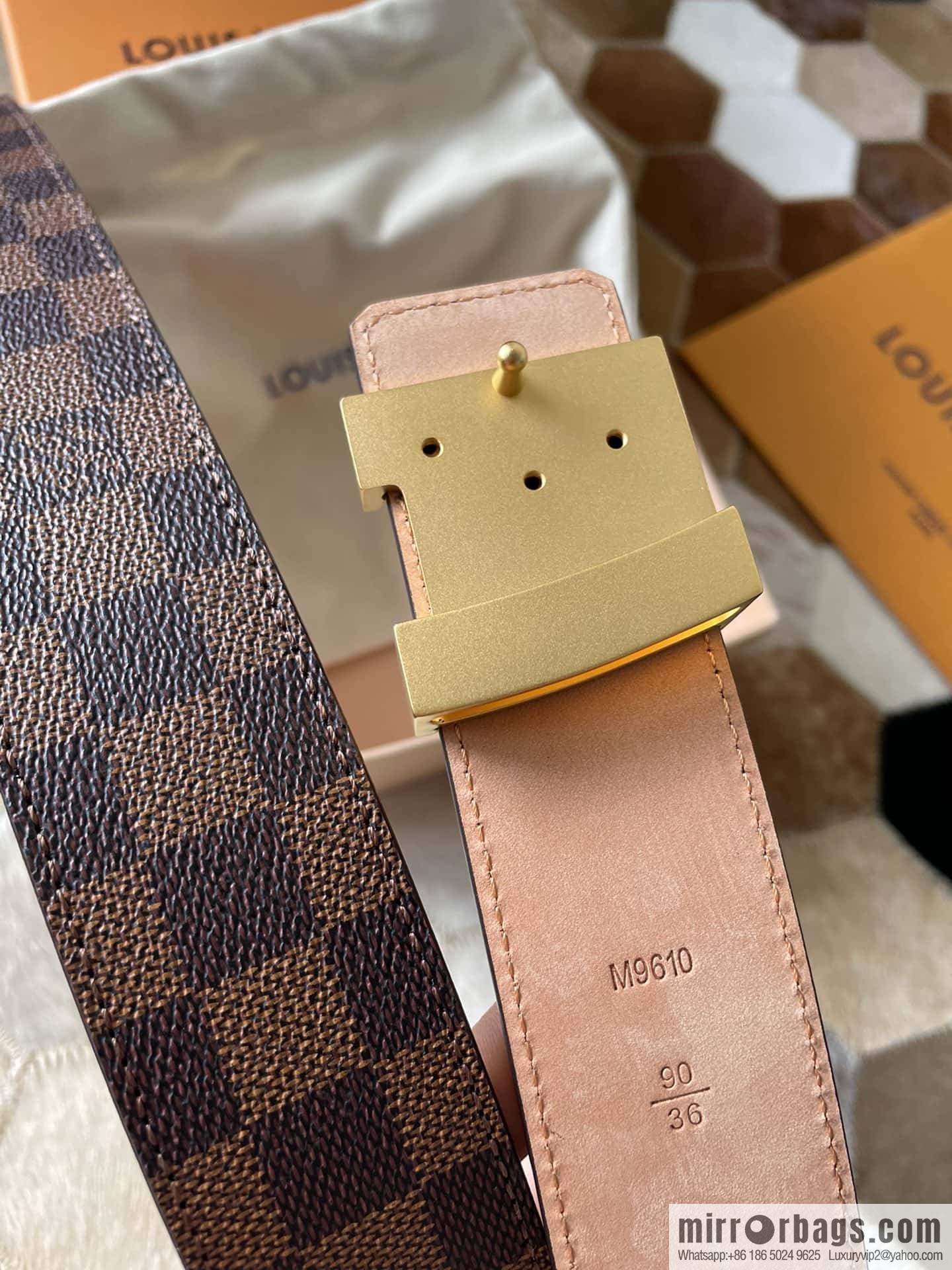 LV Monogram print, pearl mud metal buckle belt M9608 M9610 M9808