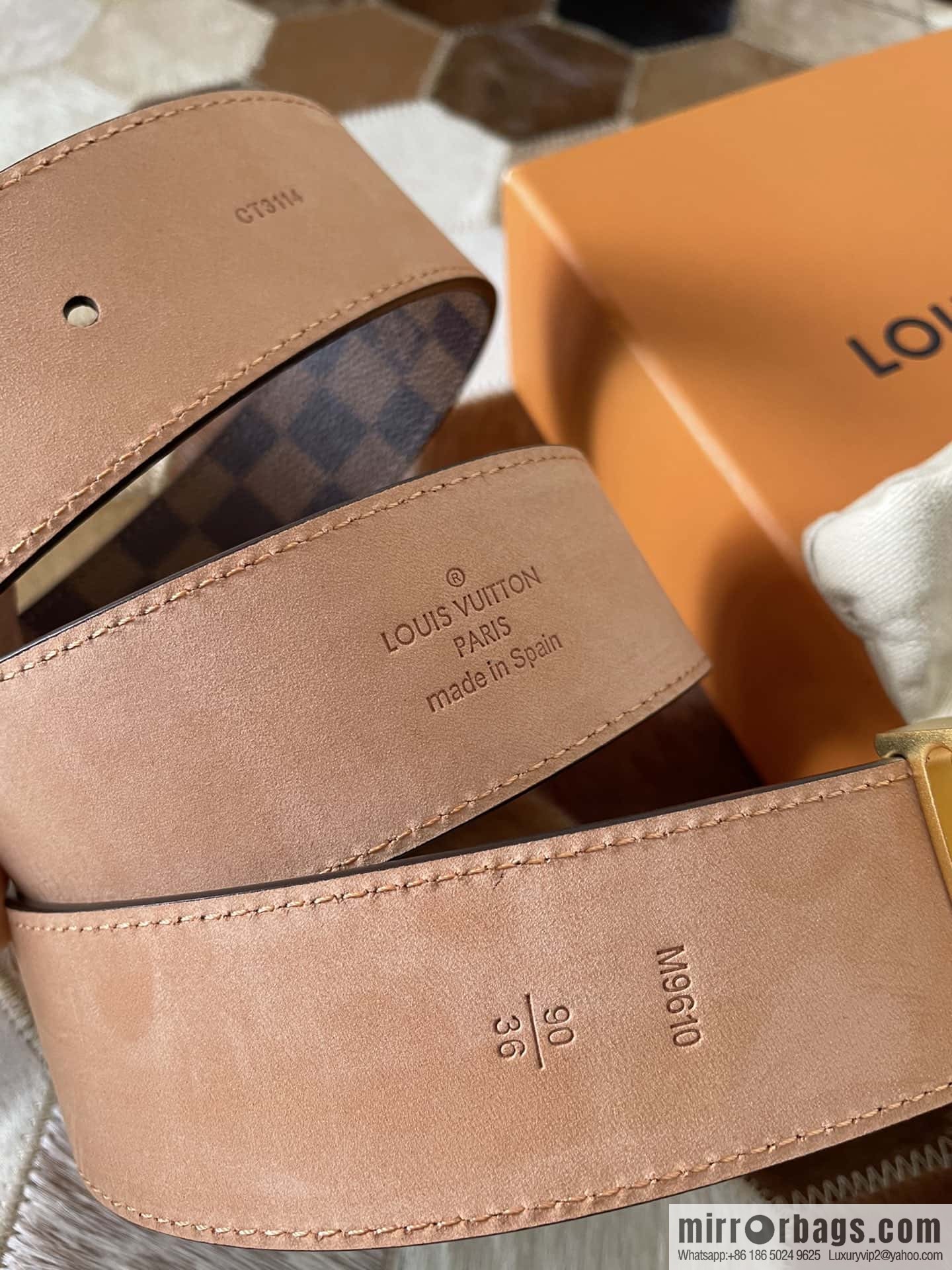 LV Monogram print, pearl mud metal buckle belt M9608 M9610 M9808