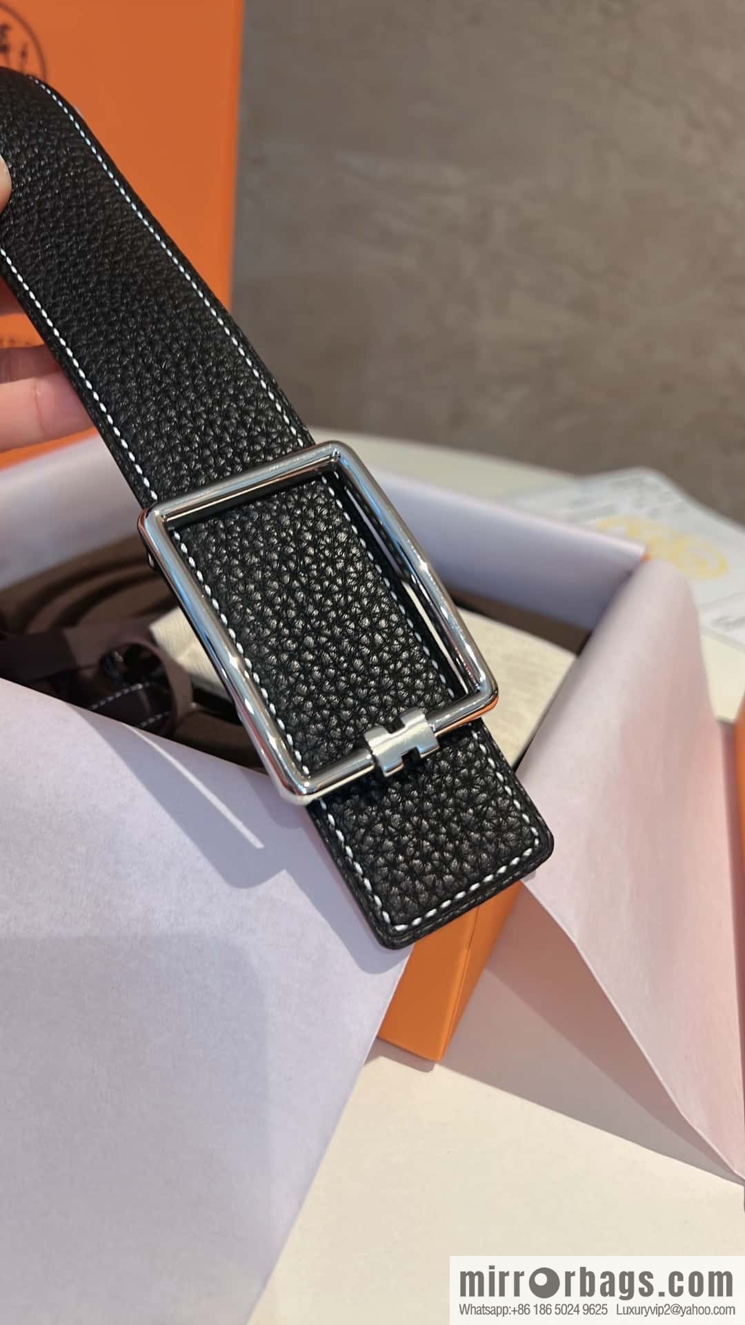 Hermes, cowhide double-sided original leather men's 3.8cm belt
