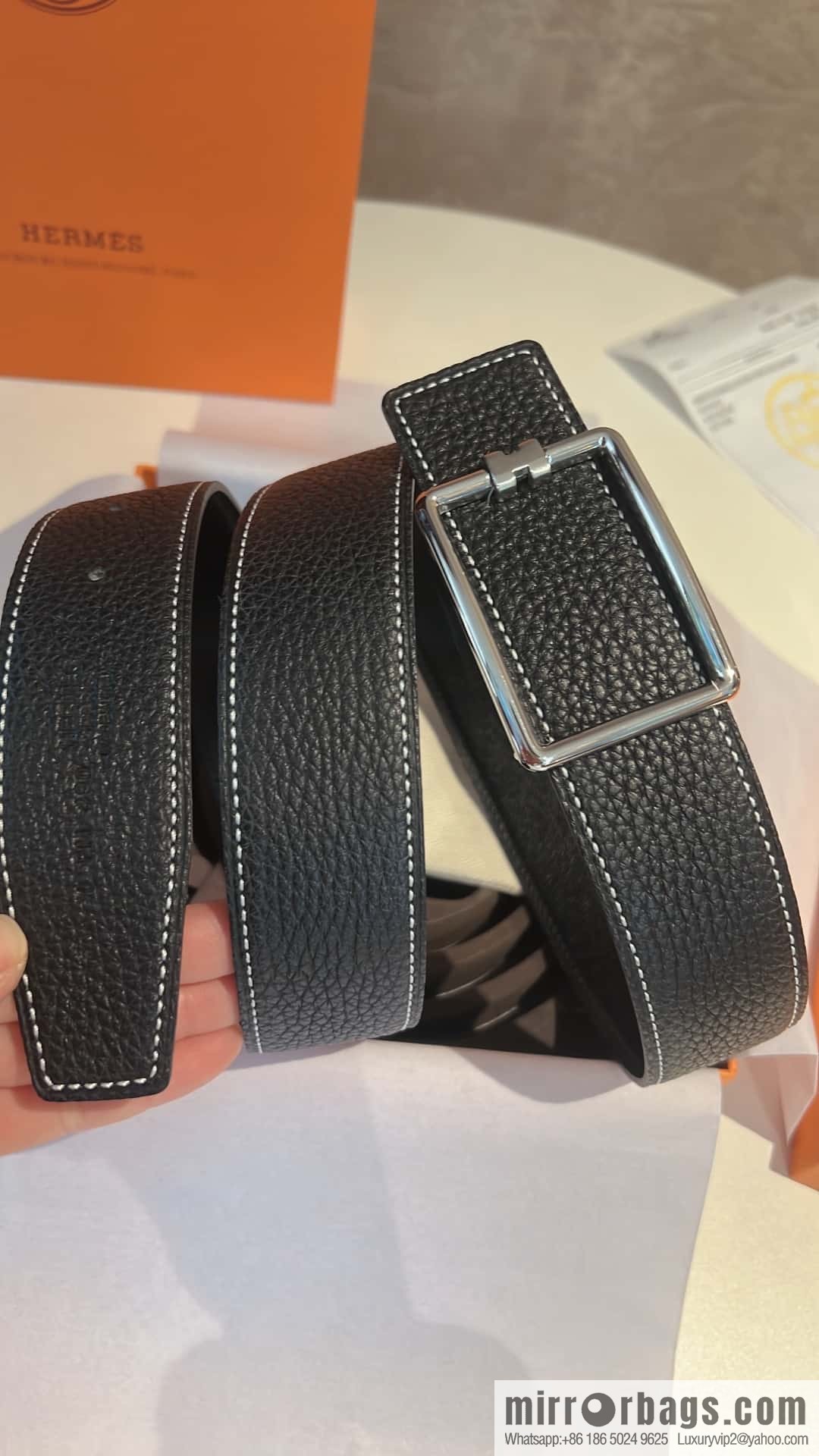 Hermes, cowhide double-sided original leather men's 3.8cm belt
