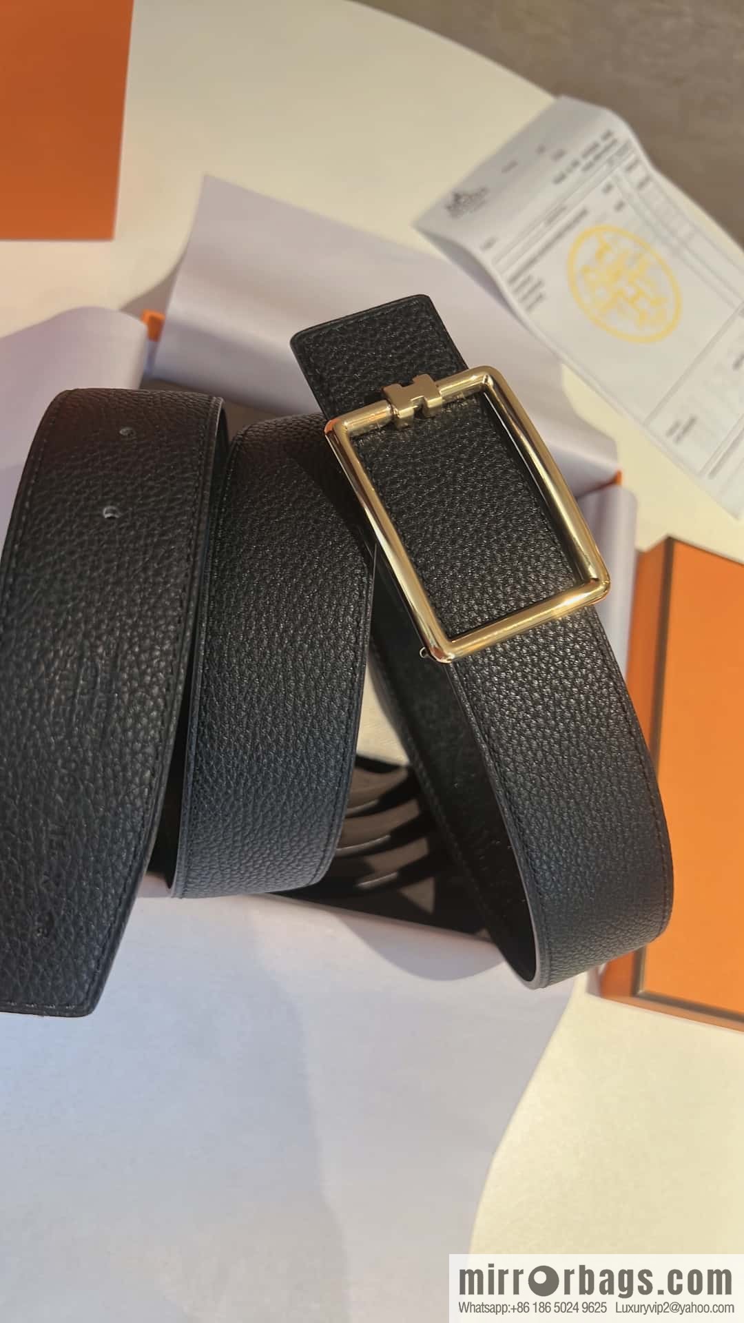 Hermes, cowhide double-sided original leather men's 3.8cm belt