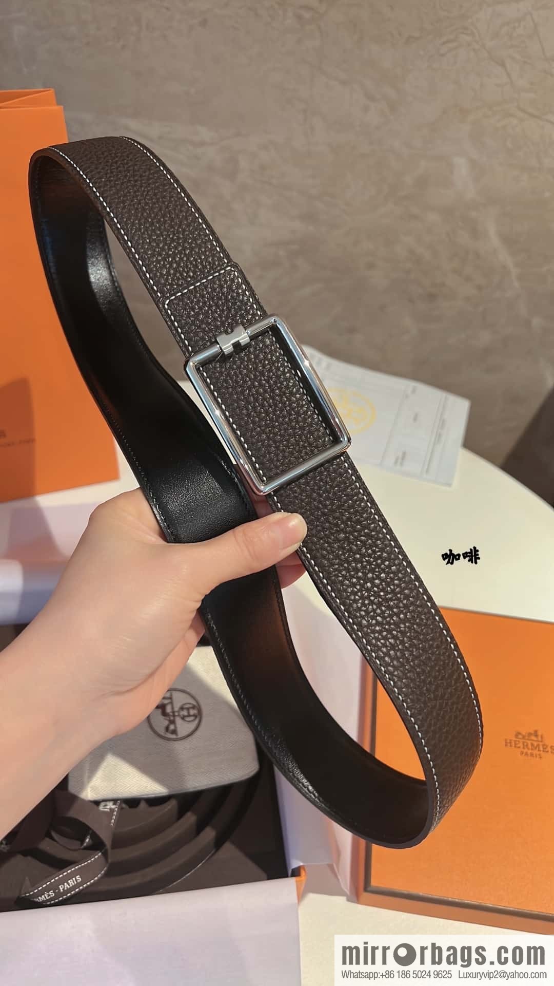 Hermes, cowhide double-sided original leather men's 3.8cm belt