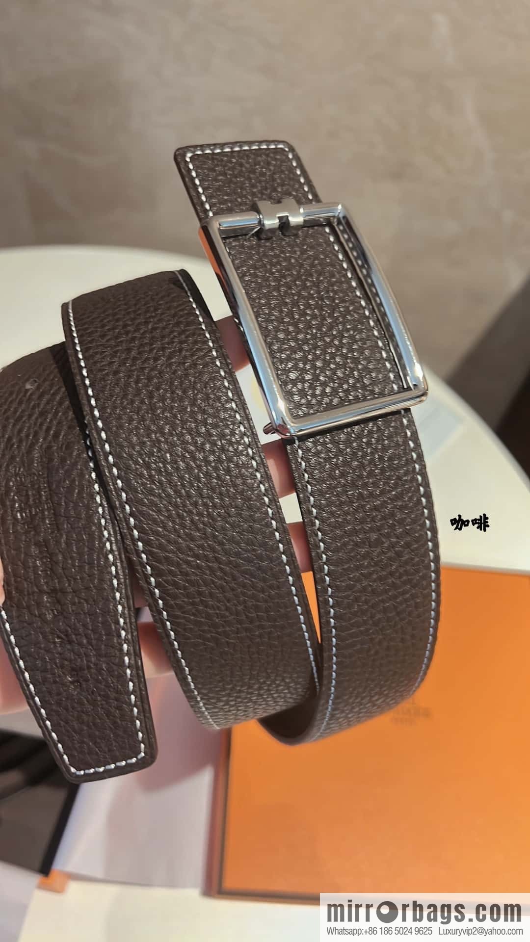 Hermes, cowhide double-sided original leather men's 3.8cm belt