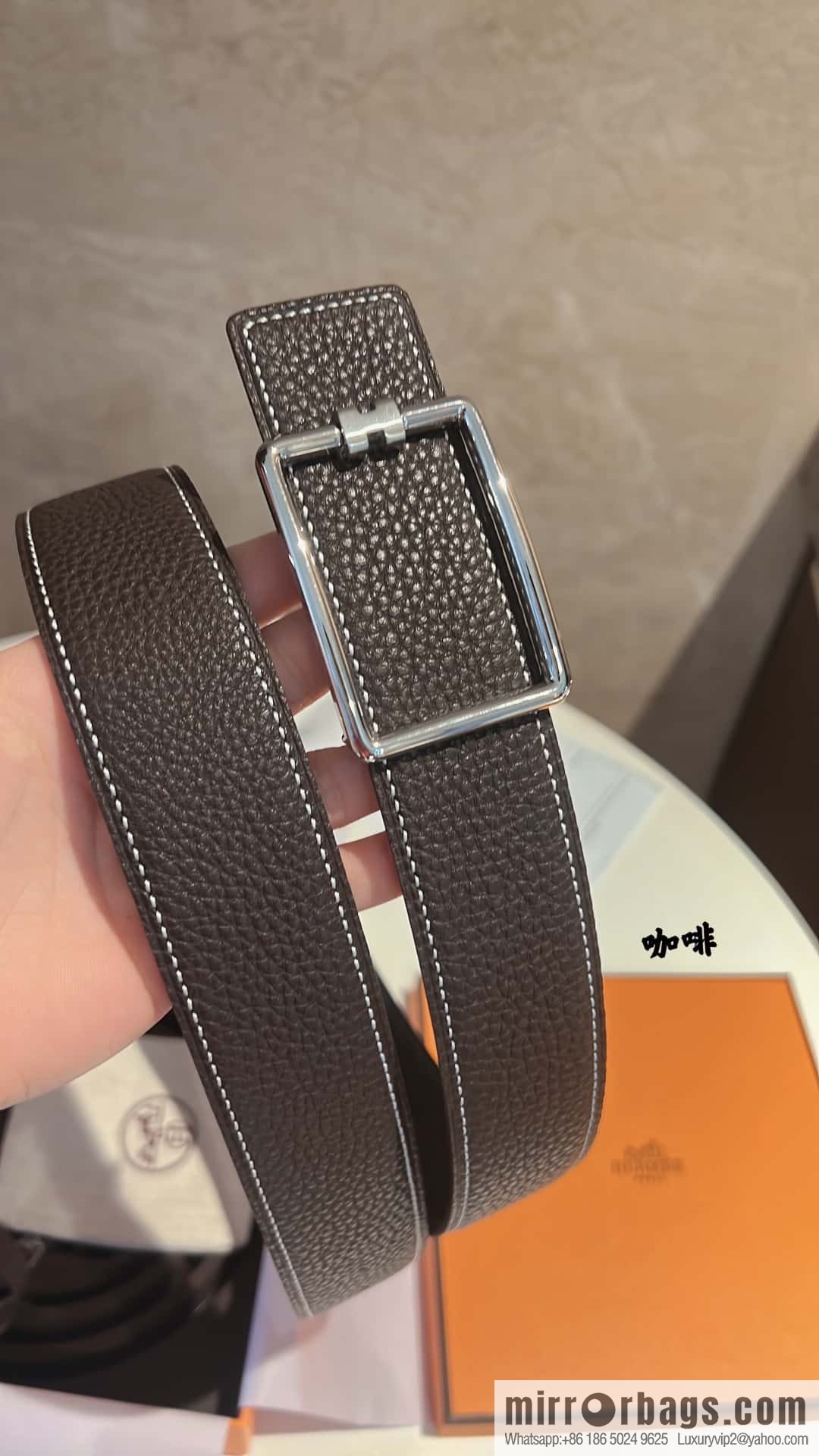 Hermes, cowhide double-sided original leather men's 3.8cm belt