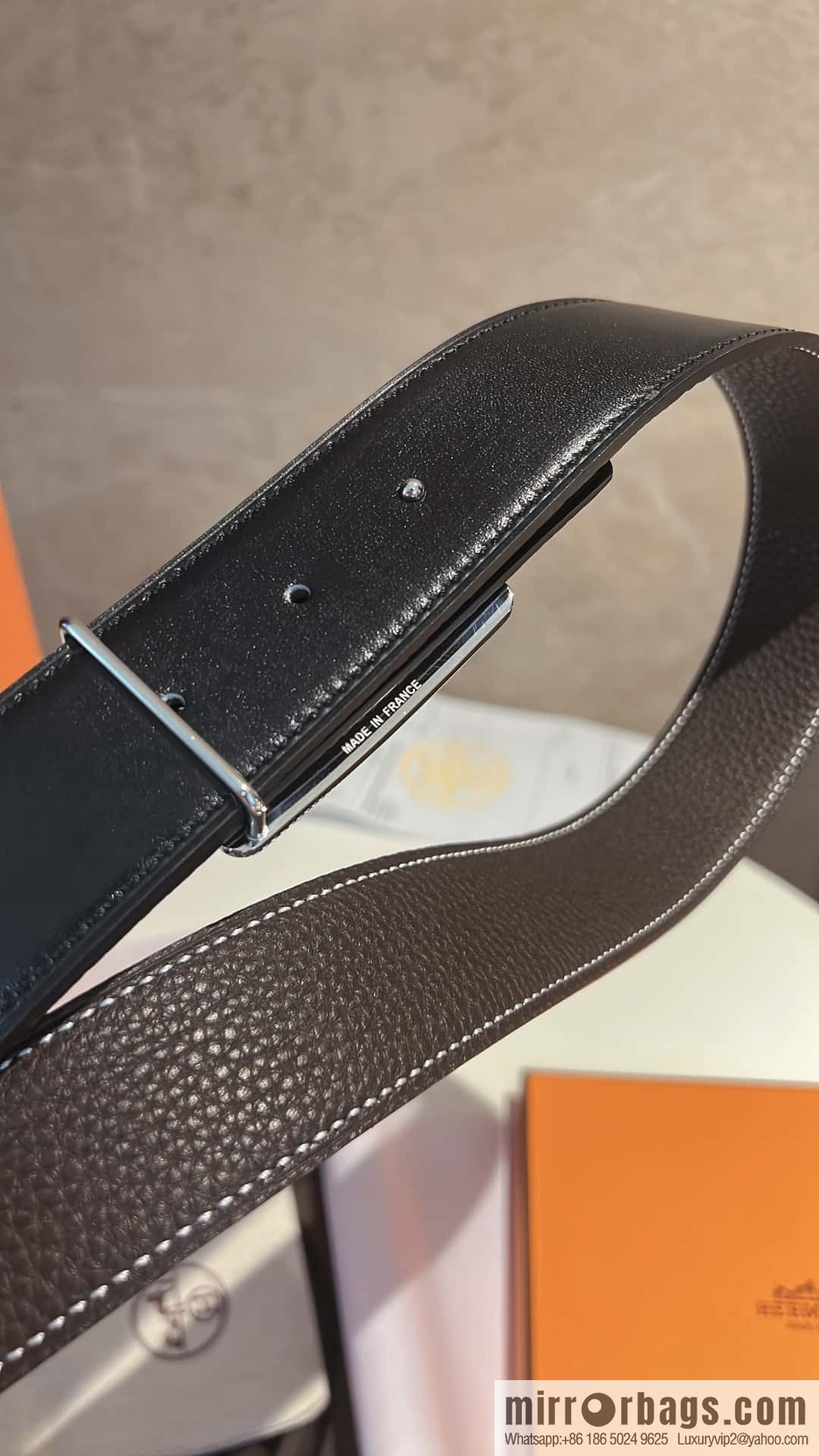 Hermes, cowhide double-sided original leather men's 3.8cm belt